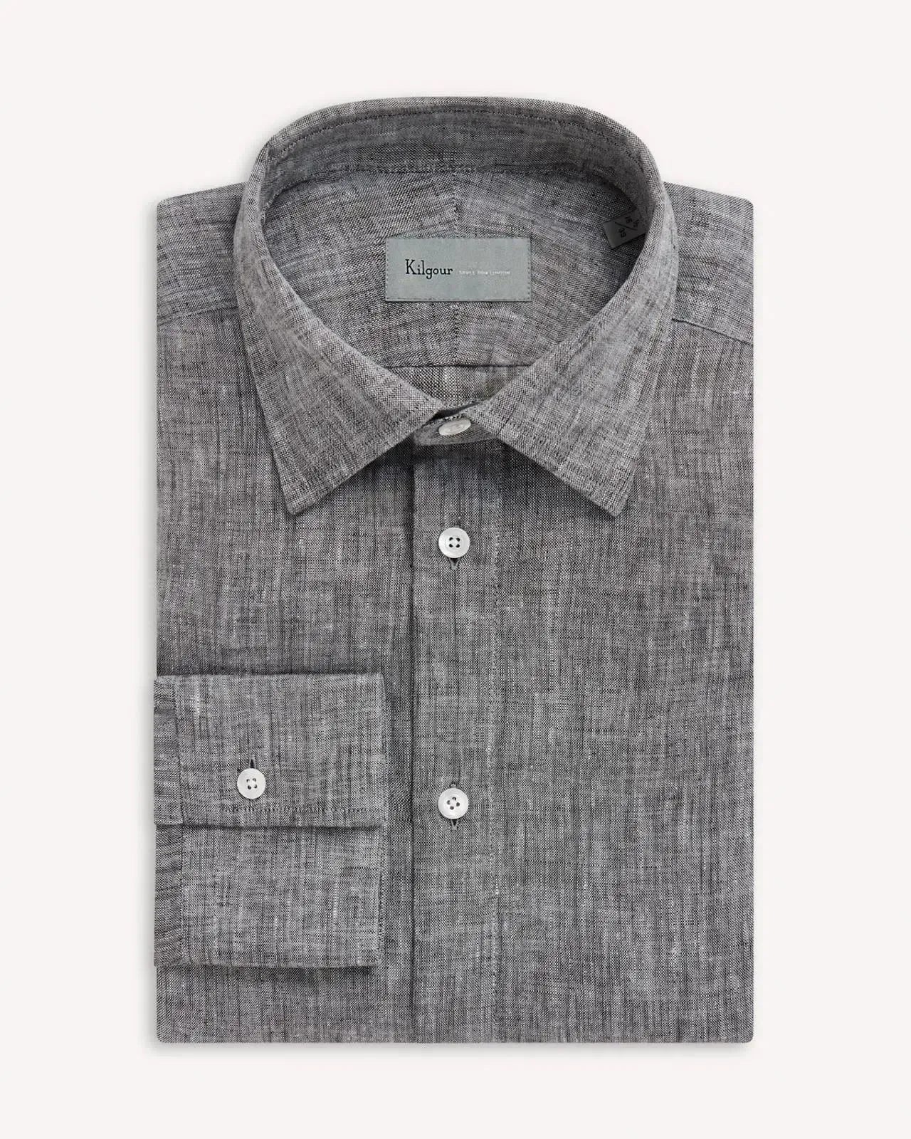 Kilgour Black Tailored Fit Shirt Linen-MALFORD OF LONDON SAVILE ROW MENSWEAR OUTLET
