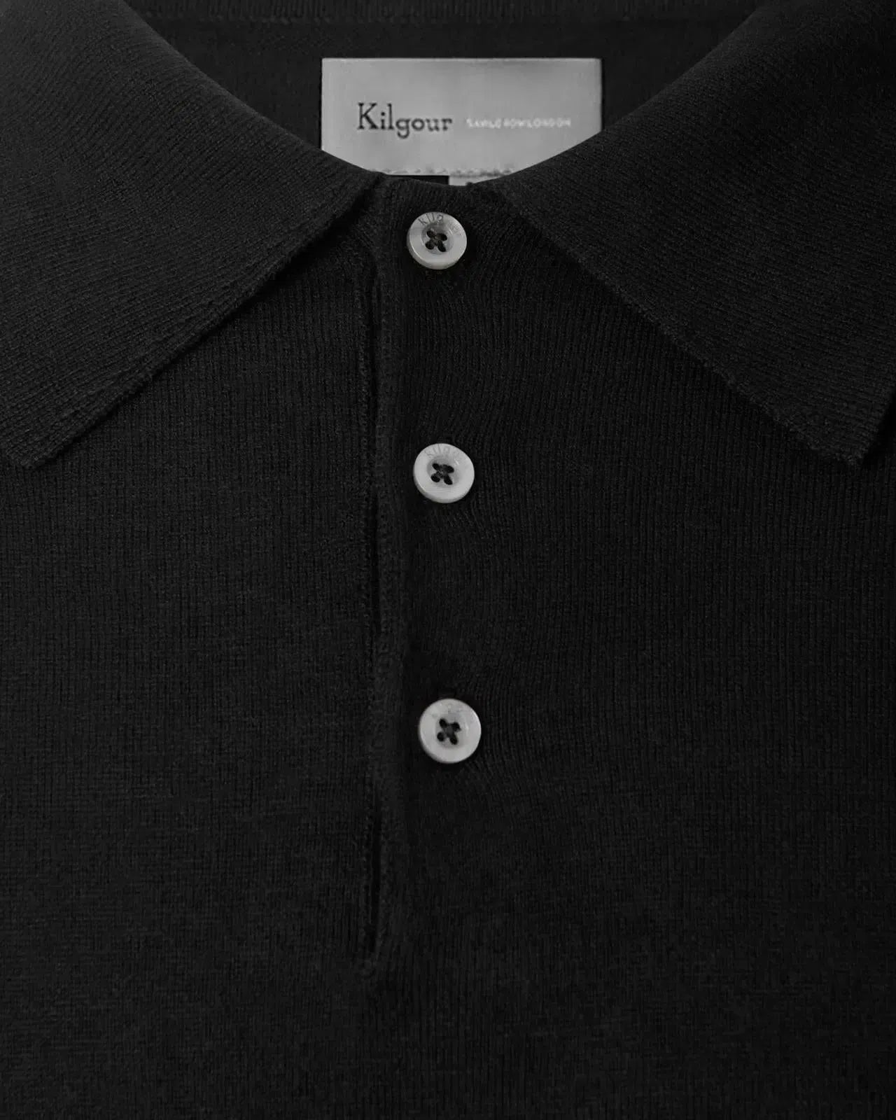 Kilgour Cotton/Cashmere Mix Long Sleeve Polo Shirt Blacklead-MALFORD OF LONDON SAVILE ROW MENSWEAR OUTLET