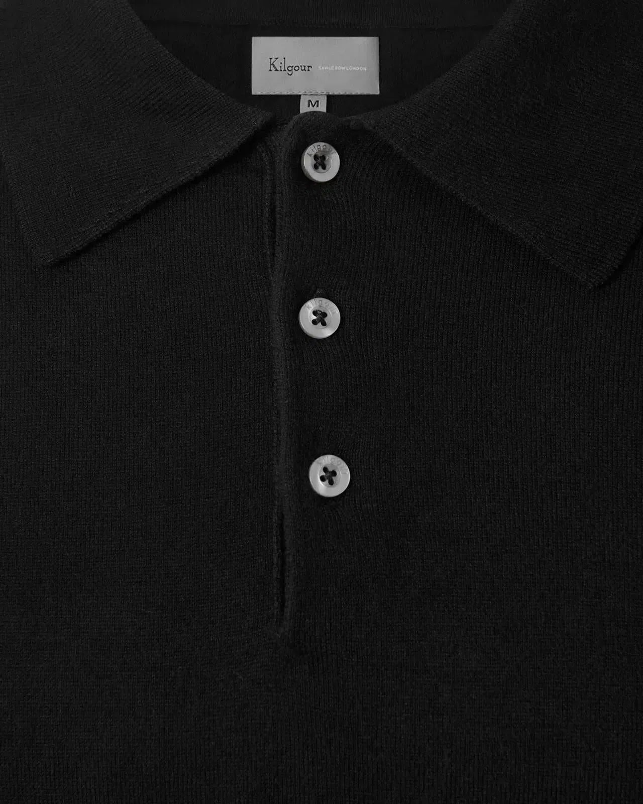 Kilgour Cotton/Cashmere Mix Short Sleeve Polo Shirt Black-MALFORD OF LONDON SAVILE ROW MENSWEAR OUTLET