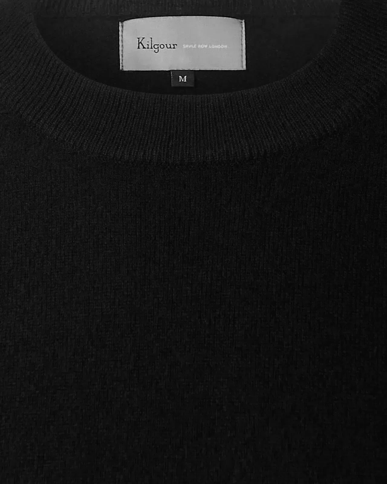 Kilgour Crew Neck Black Cashmere Jumper-MALFORD OF LONDON SAVILE ROW MENSWEAR OUTLET