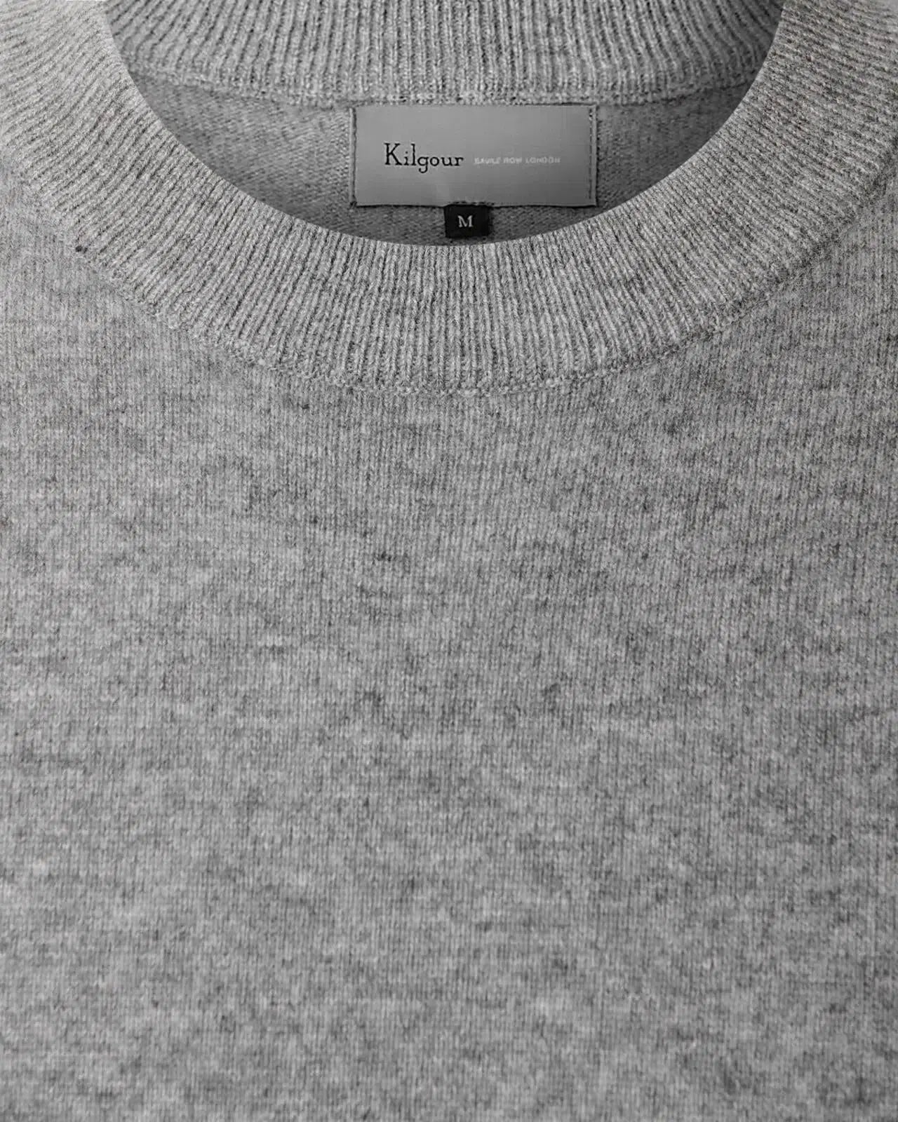 Kilgour Crew Neck Marl Grey Cashmere Jumper-MALFORD OF LONDON SAVILE ROW MENSWEAR OUTLET