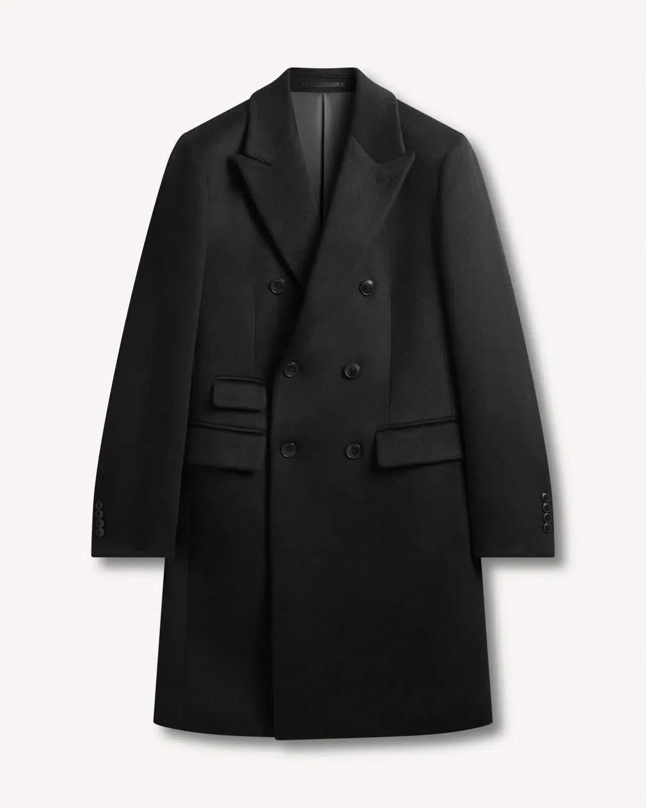 Kilgour Double Breasted Mid Length Overcoat Black