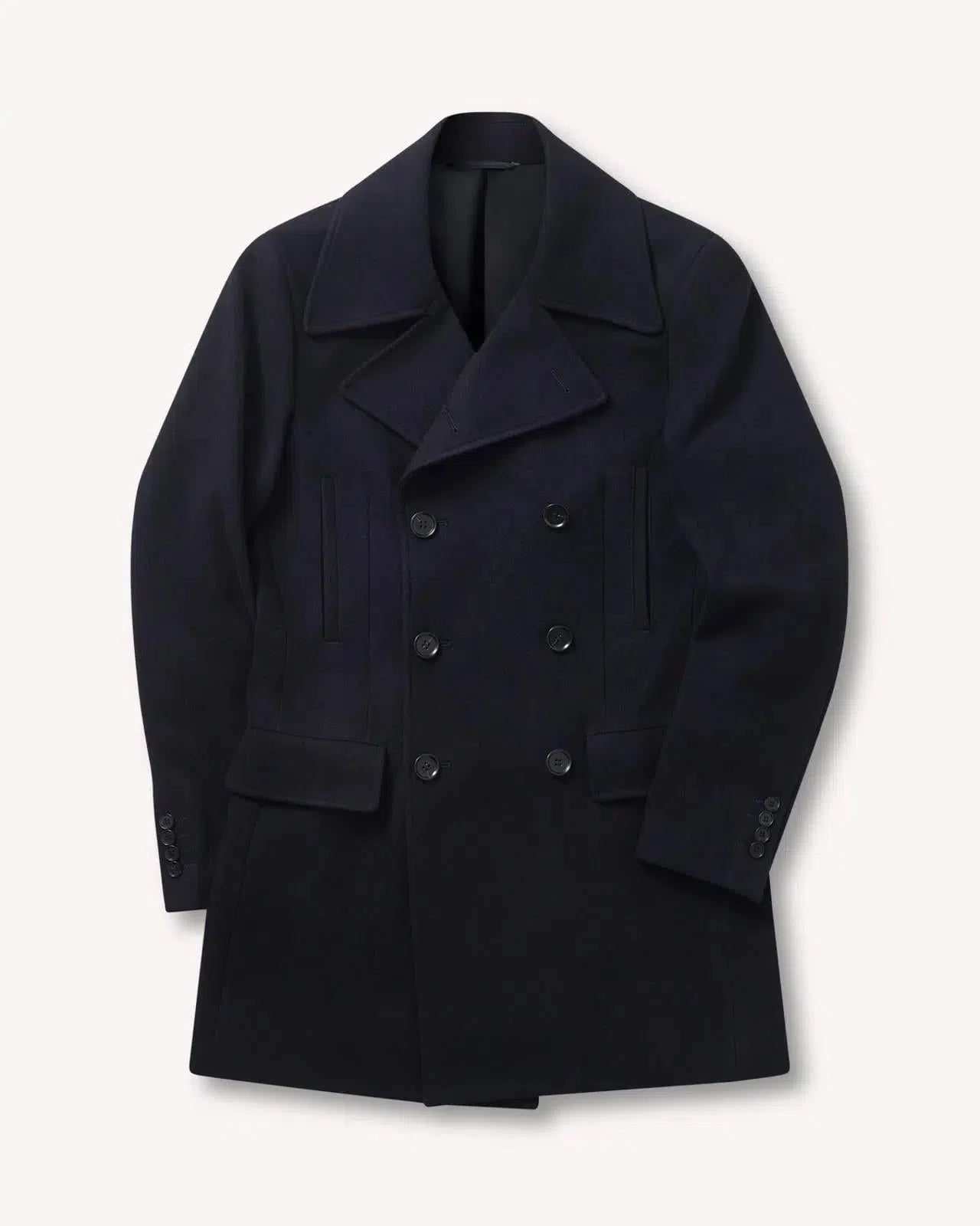 Kilgour Double Breasted Mid Length Peacoat Navy-MALFORD OF LONDON SAVILE ROW MENSWEAR OUTLET