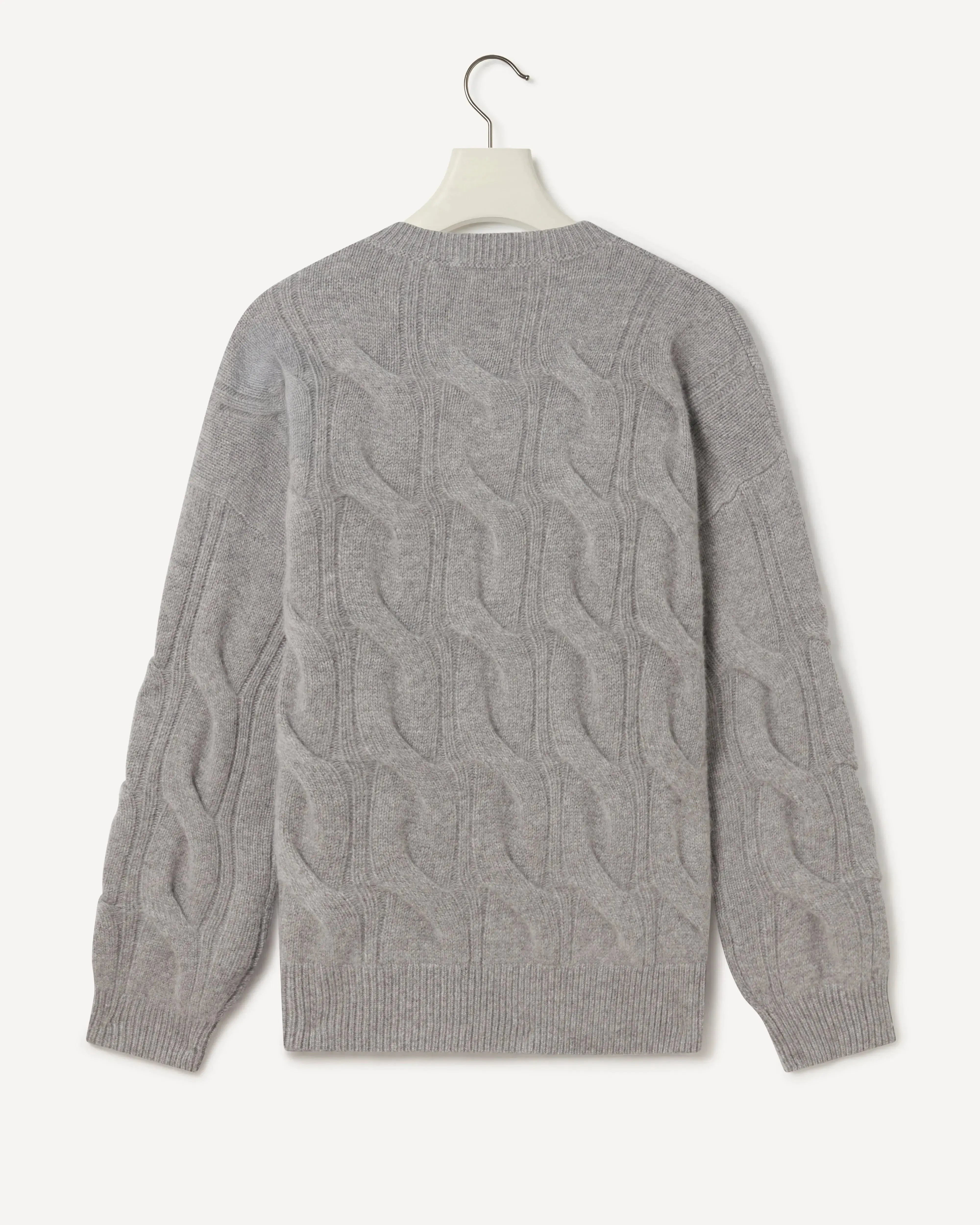 Kilgour Large Oversized Cashmere Cable Knit Crew LT GREY-MALFORD OF LONDON SAVILE ROW MENSWEAR OUTLET