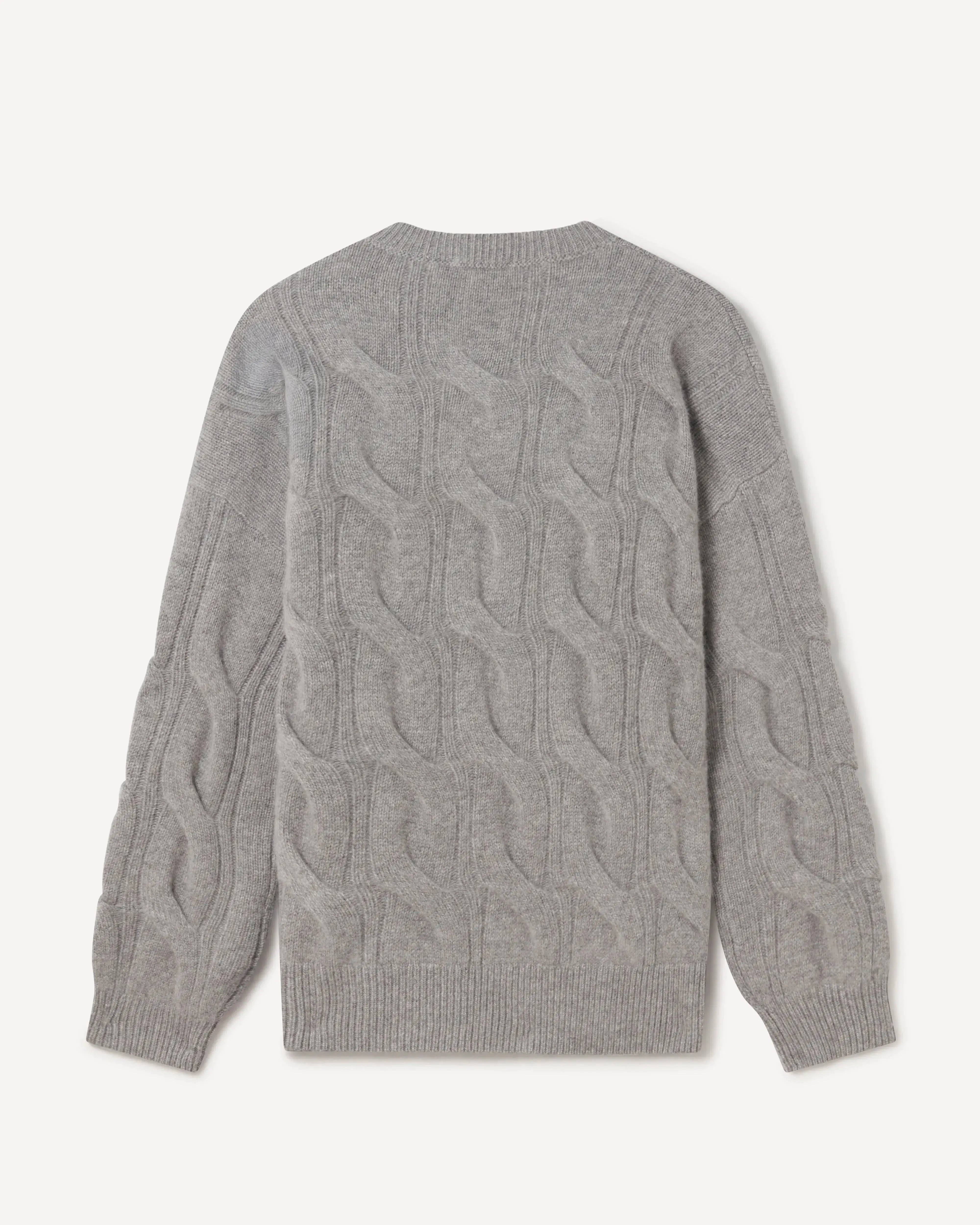 Kilgour Large Oversized Cashmere Cable Knit Crew LT GREY-MALFORD OF LONDON SAVILE ROW MENSWEAR OUTLET