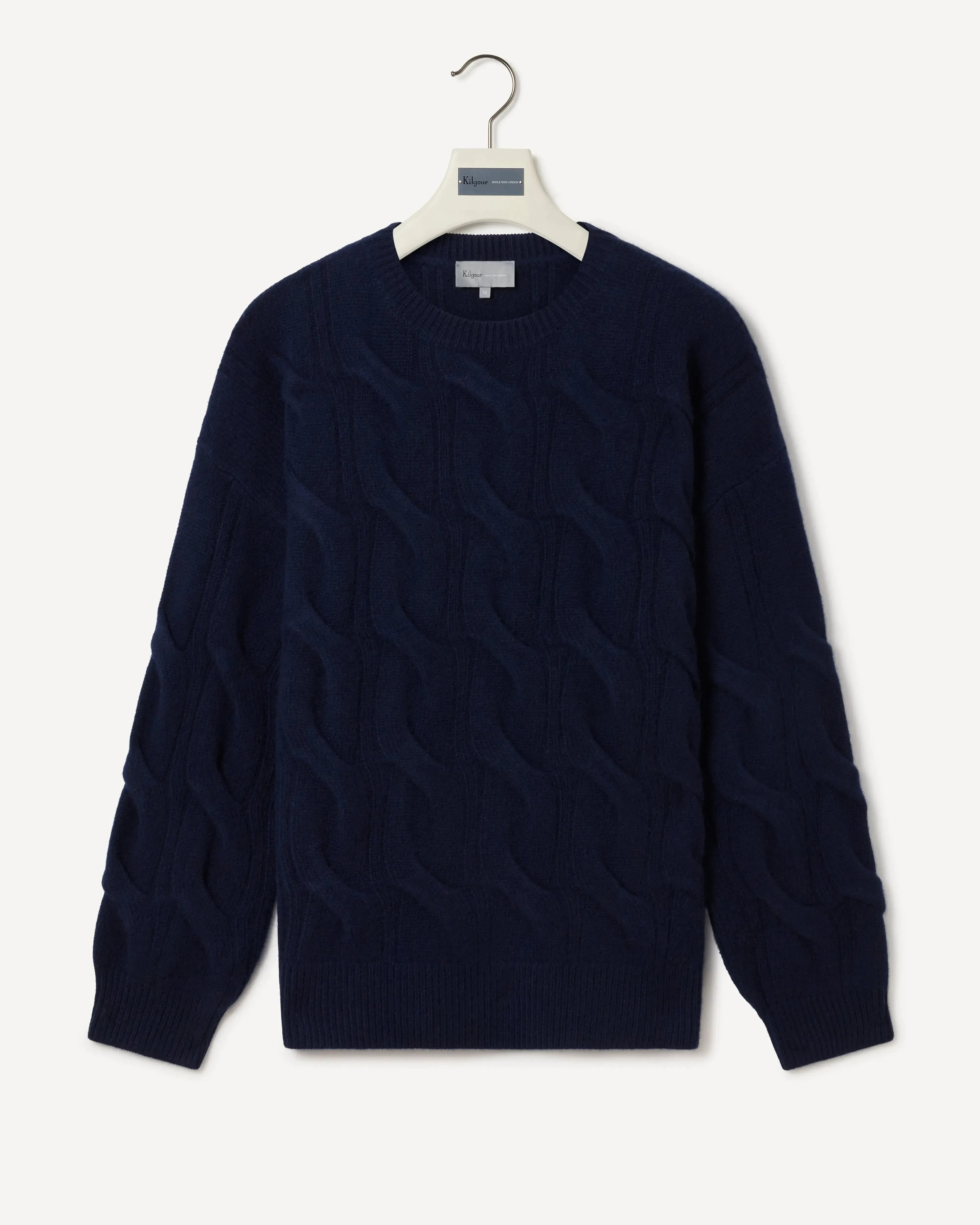 Kilgour Large Oversized Cashmere Cable Knit Crew NAVY-MALFORD OF LONDON SAVILE ROW MENSWEAR OUTLET