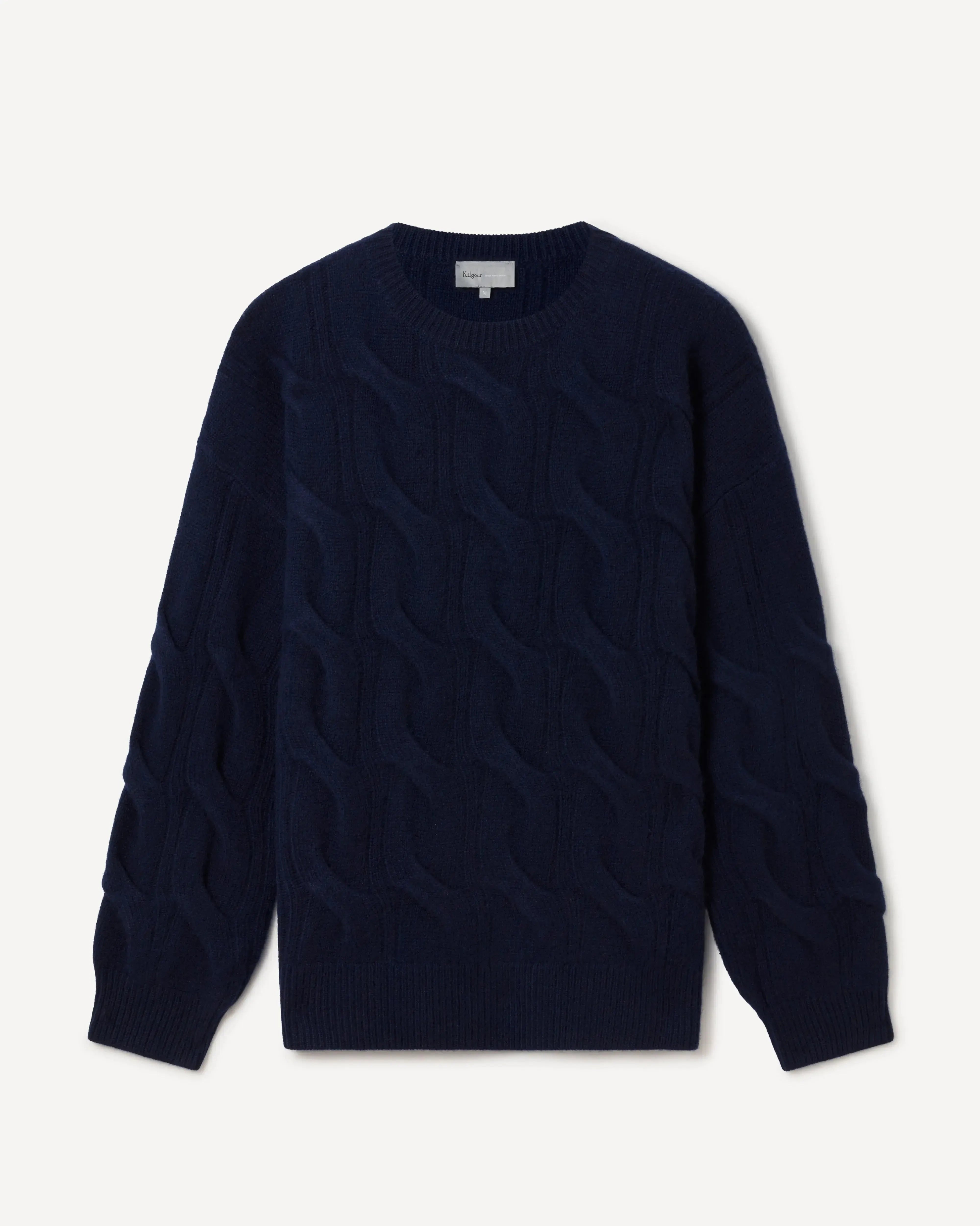 Kilgour Large Oversized Cashmere Cable Knit Crew NAVY-MALFORD OF LONDON SAVILE ROW MENSWEAR OUTLET