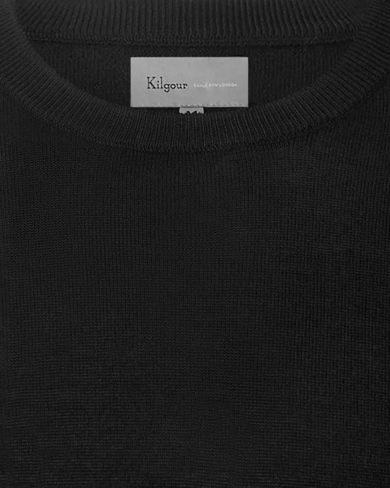 Kilgour Merino Wool Crew Neck Jumper Black-MALFORD OF LONDON SAVILE ROW MENSWEAR OUTLET