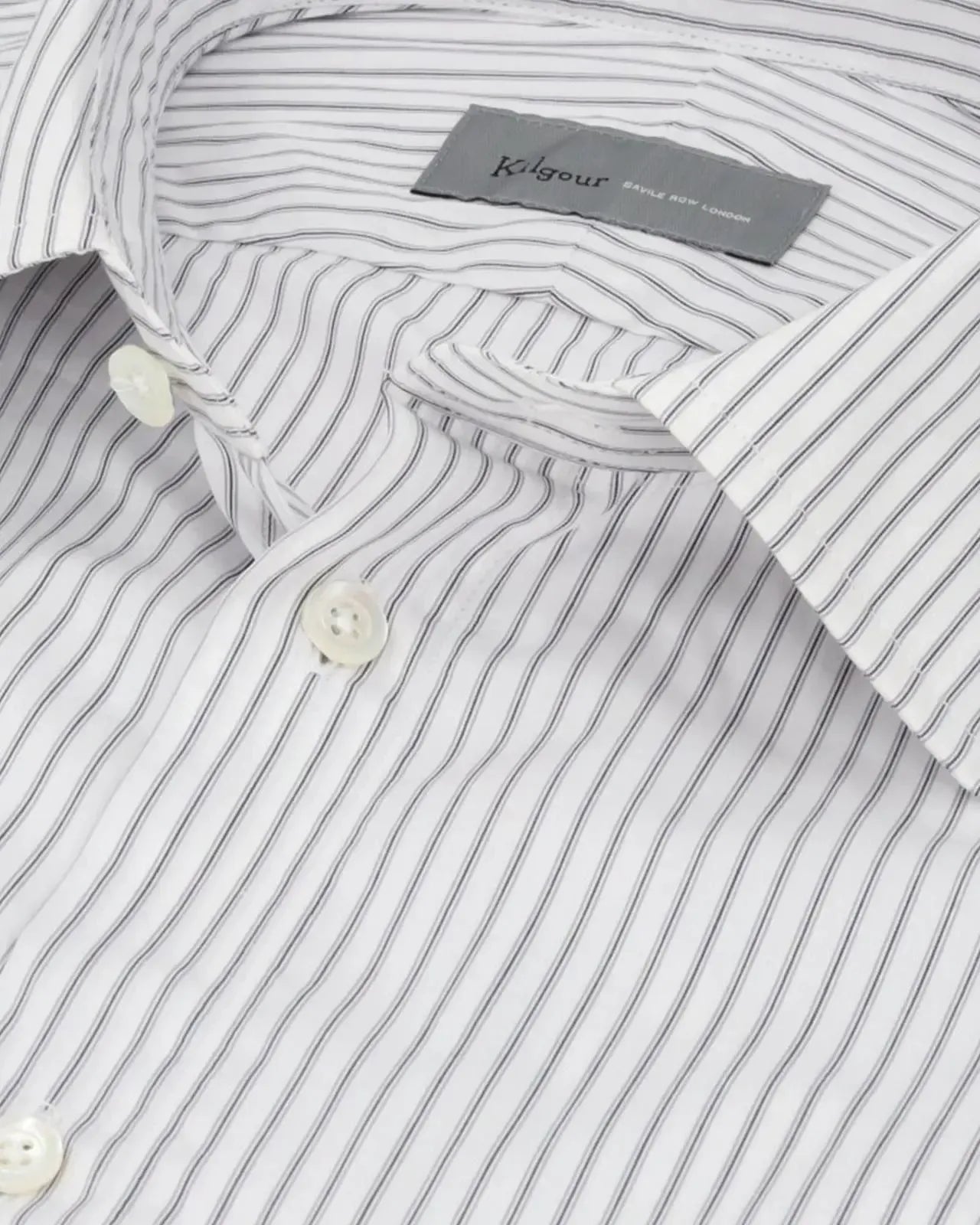 Kilgour Regular Collar City Stripe Shirt White Grey-MALFORD OF LONDON SAVILE ROW MENSWEAR OUTLET