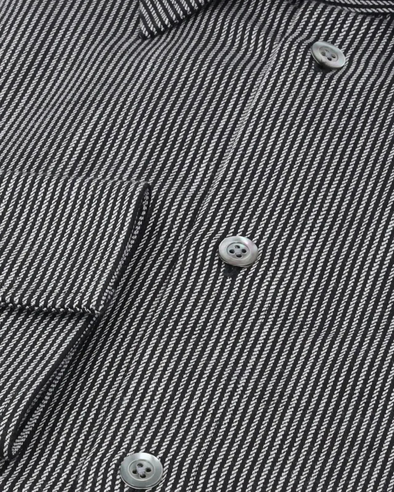 Kilgour Regular Collar Rope Stripe Shirt Black White-MALFORD OF LONDON SAVILE ROW MENSWEAR OUTLET