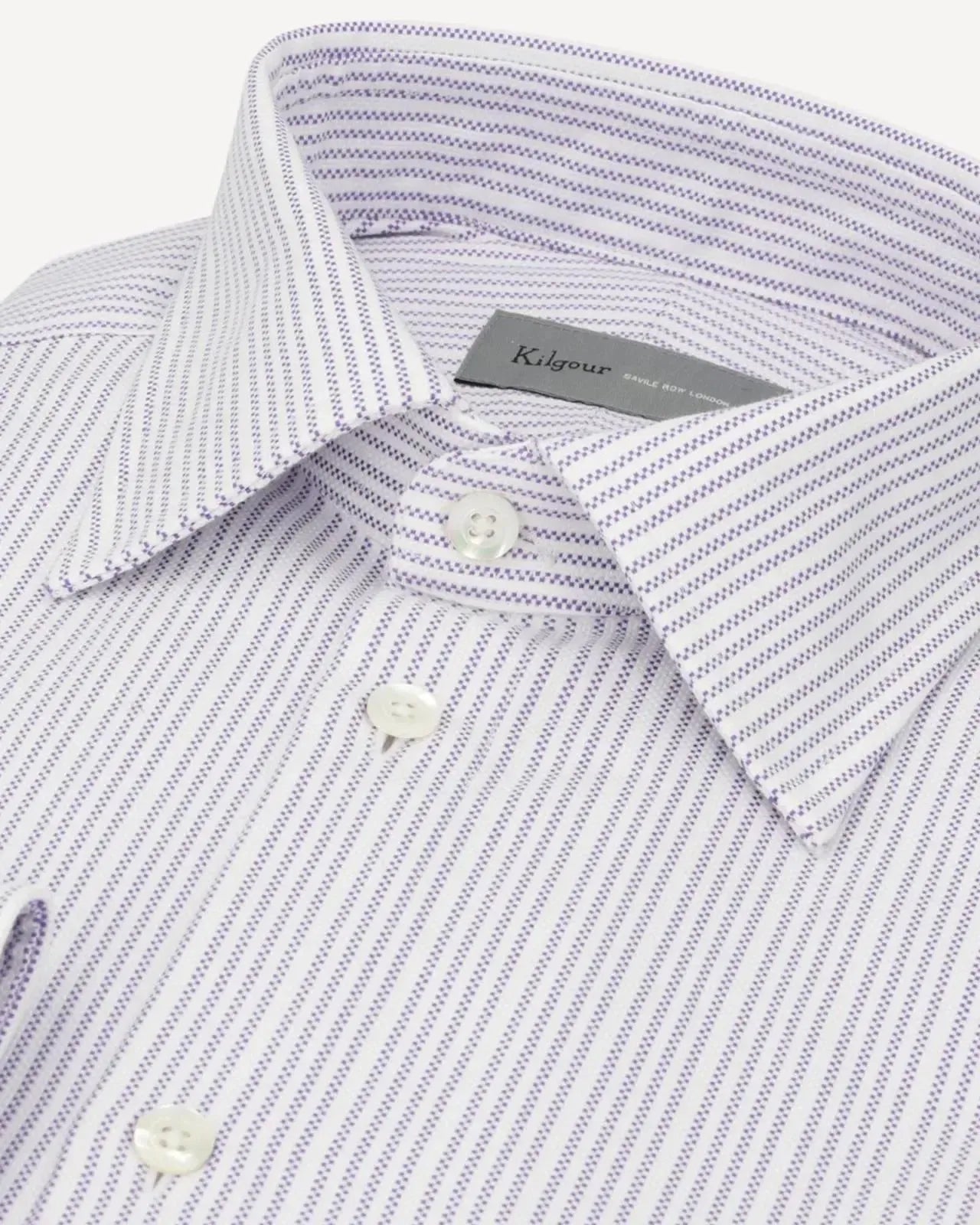 Kilgour Regular Collar Single Cuff Rope Stripe Shirt Blue White-MALFORD OF LONDON SAVILE ROW MENSWEAR OUTLET
