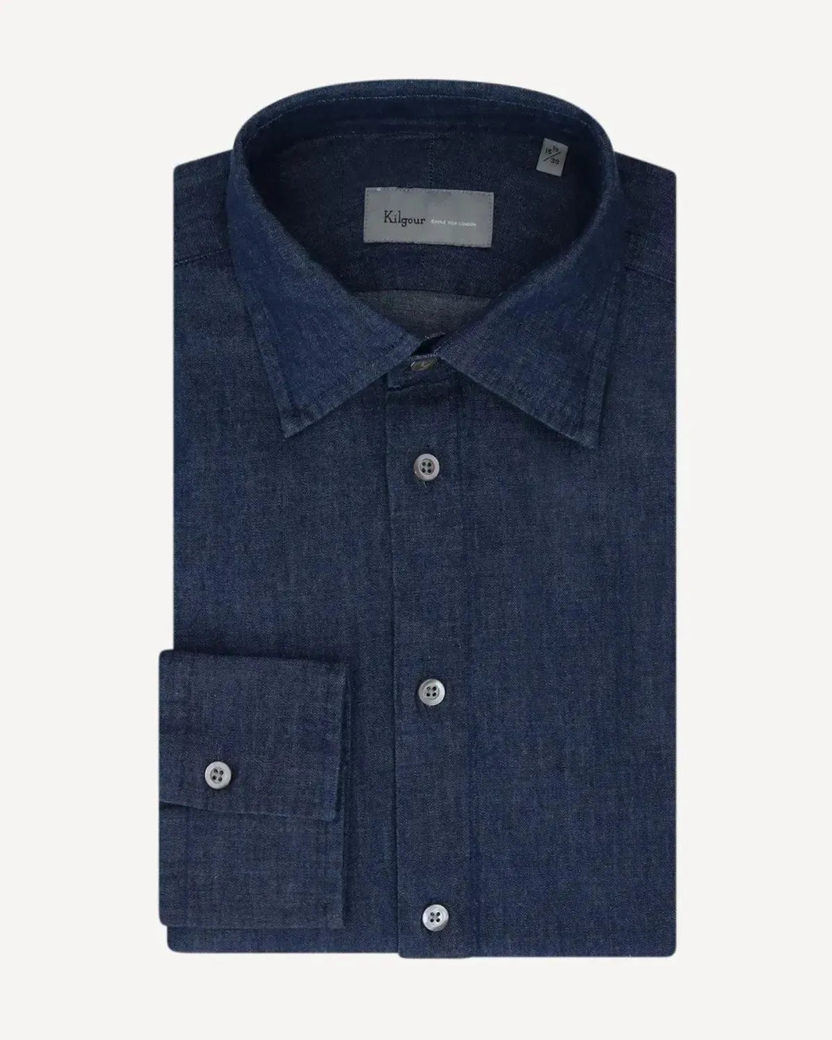 Kilgour Regular Collar Single Cuff Shirt Denim Blue-MALFORD OF LONDON SAVILE ROW MENSWEAR OUTLET
