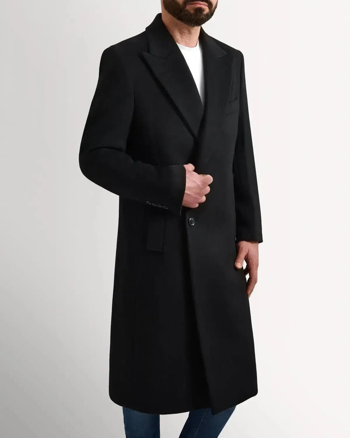 Kilgour Wool Cashmere Peak Lapel Overcoat - Black - Savile Row Formalwear Outlet - Malford of London