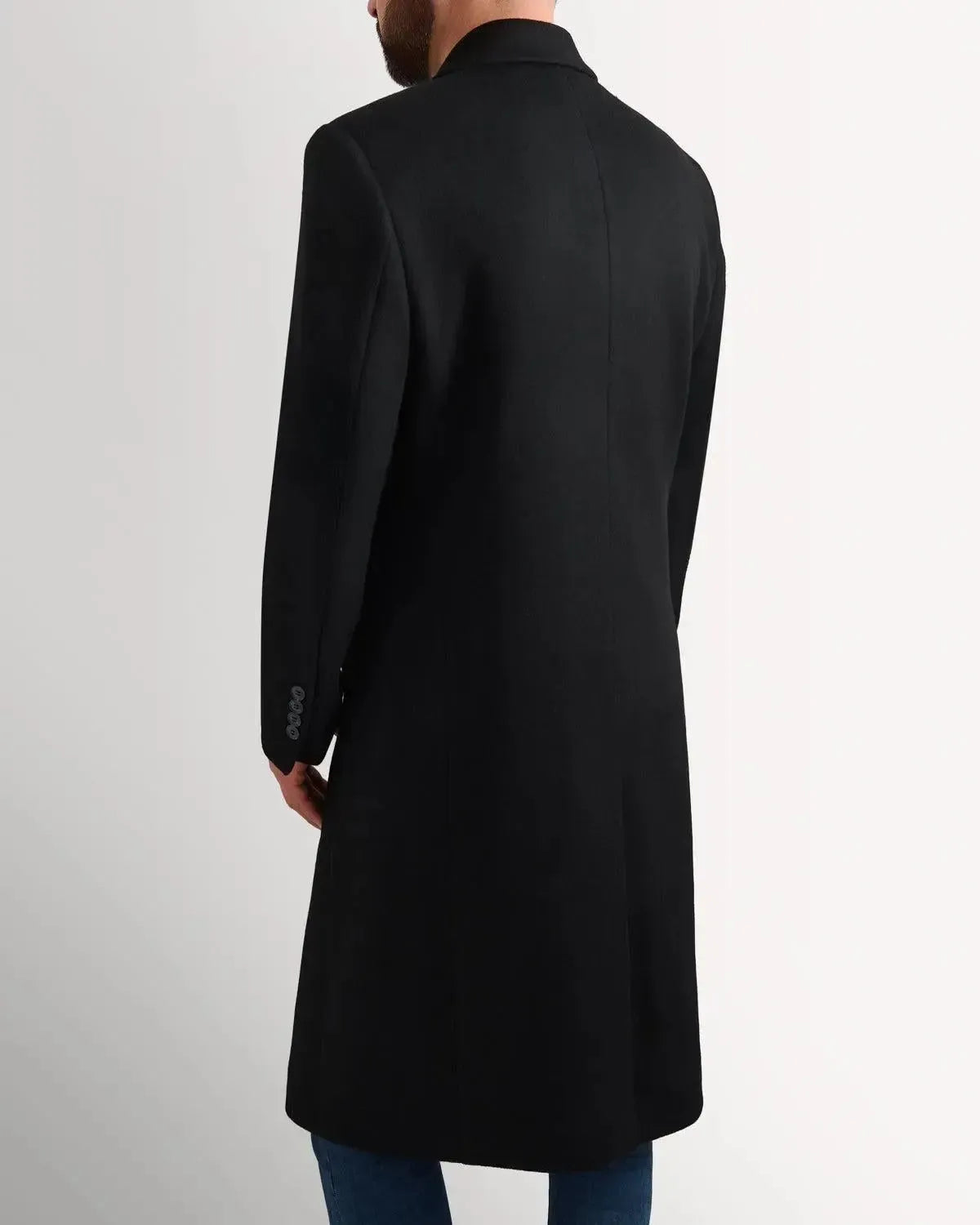 Kilgour Wool Cashmere Peak Lapel Overcoat-Black-MALFORD OF LONDON SAVILE ROW MENSWEAR OUTLET