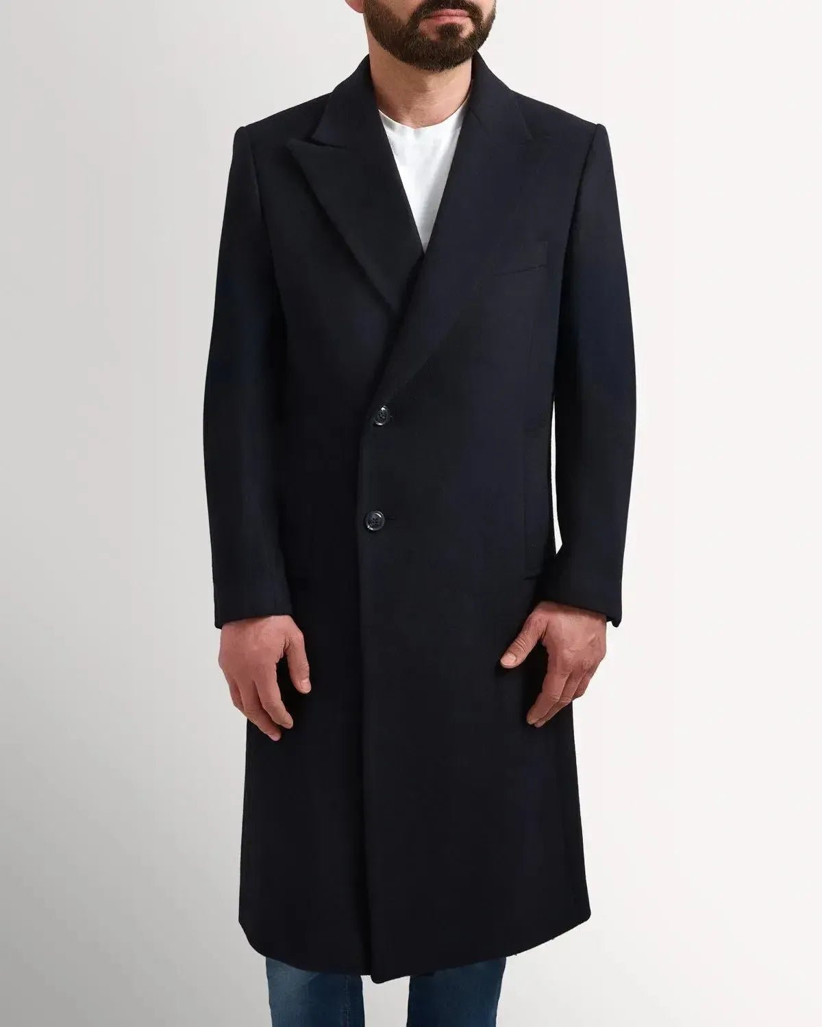 Kilgour Wool Cashmere Peak Lapel Overcoat - NAVY - Savile Row Formalwear Outlet - Malford of London
