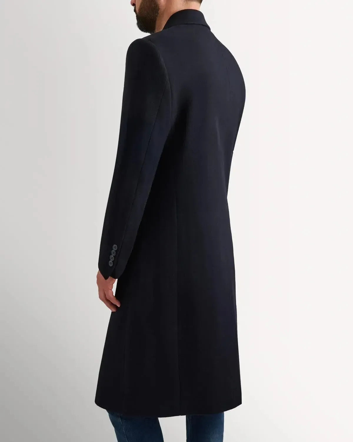 Kilgour Wool Cashmere Peak Lapel Overcoat-NAVY-MALFORD OF LONDON SAVILE ROW MENSWEAR OUTLET