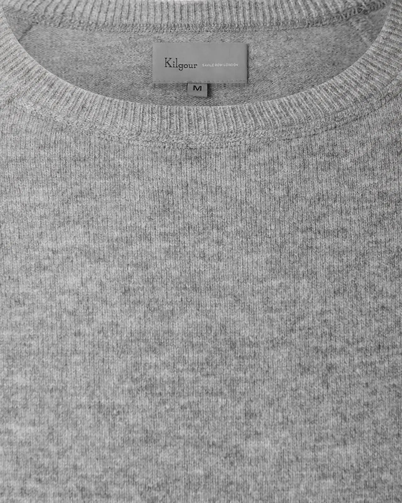 Kilgour Wool/Cashmere Mix Crew Neck Jumper Grey Flannel-MALFORD OF LONDON SAVILE ROW MENSWEAR OUTLET