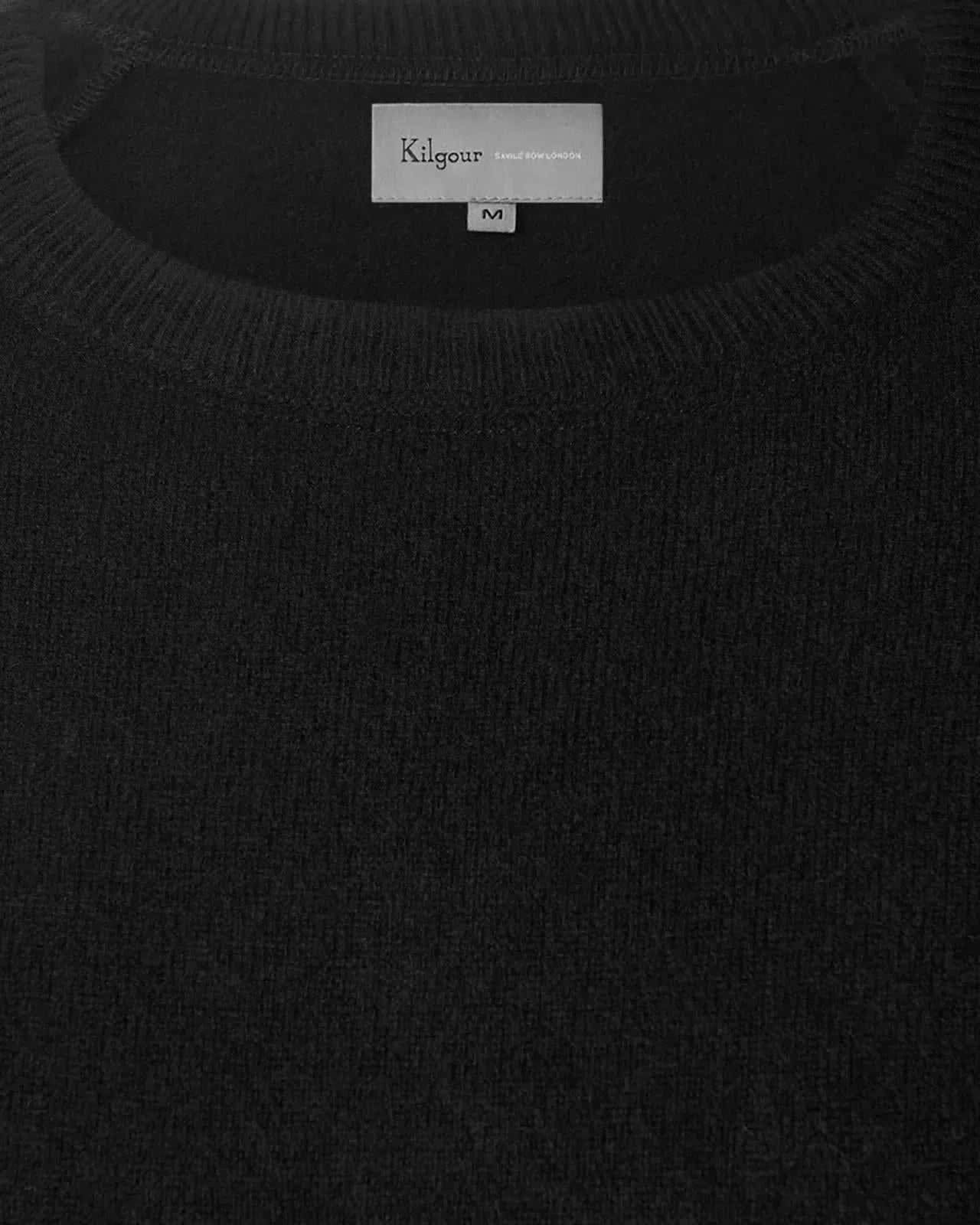 Kilgour Wool/Cashmere Mix Crew Neck Jumper Patent Black-MALFORD OF LONDON SAVILE ROW MENSWEAR OUTLET
