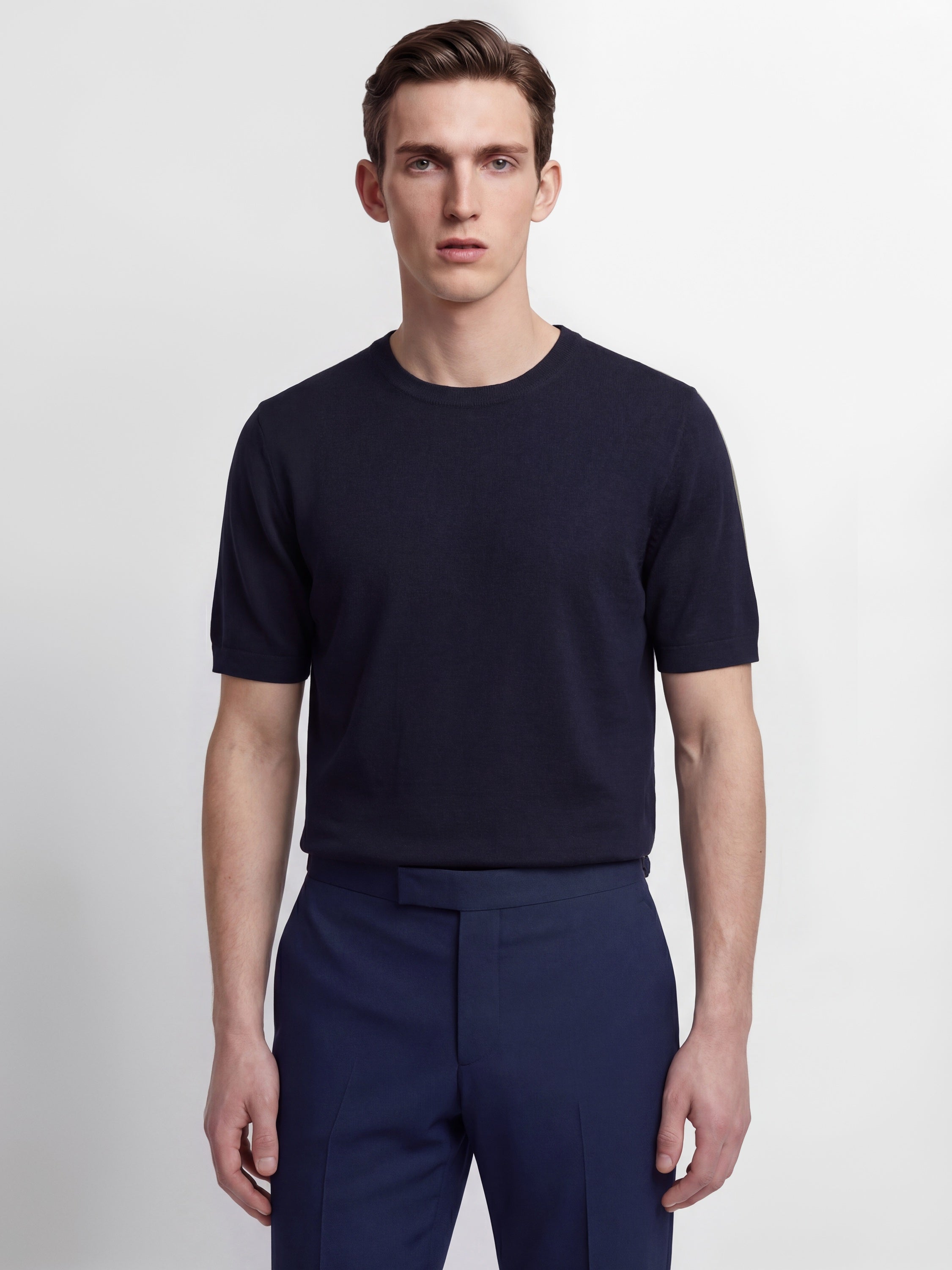Richard James London Merino Silk Crew T-Shirt Navy