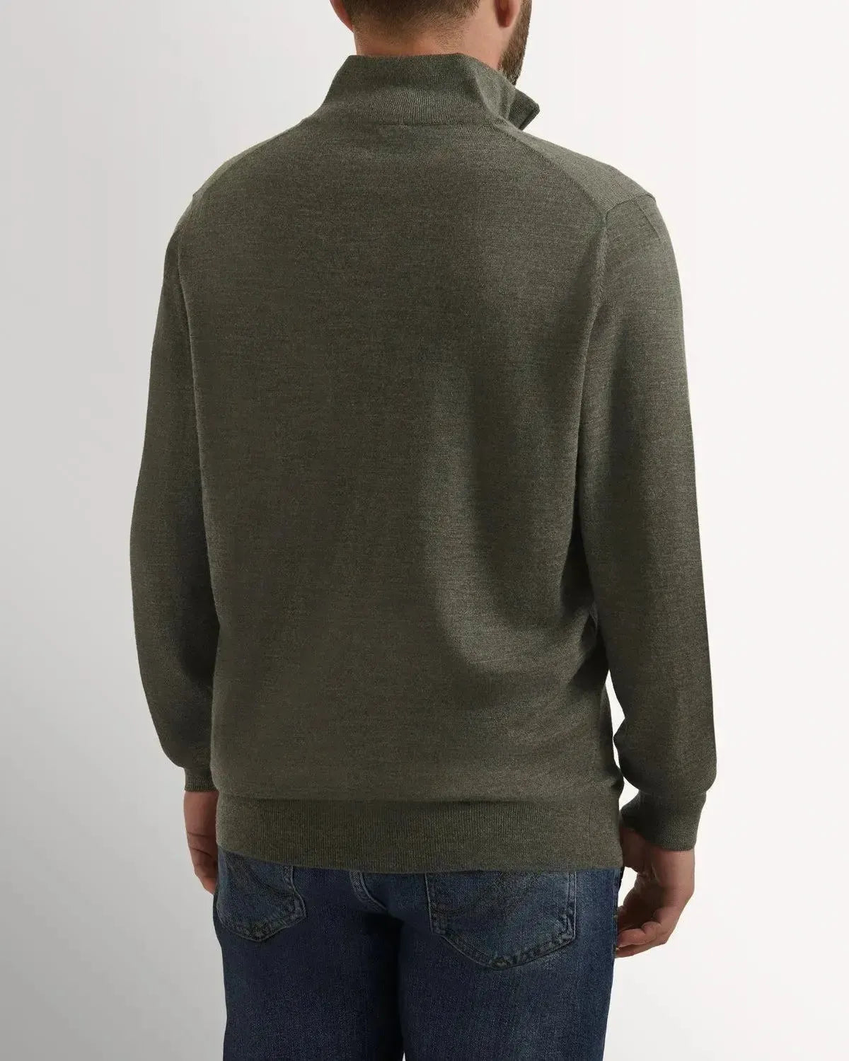 RJ 1/4 Zip Merino Wool Knit Loden Green-MALFORD OF LONDON SAVILE ROW MENSWEAR OUTLET