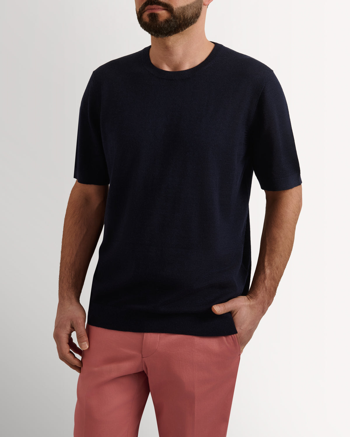 Richard James London Merino Silk Crew T-Shirt Navy – Savile Row Menswear Outlet | Malford of London