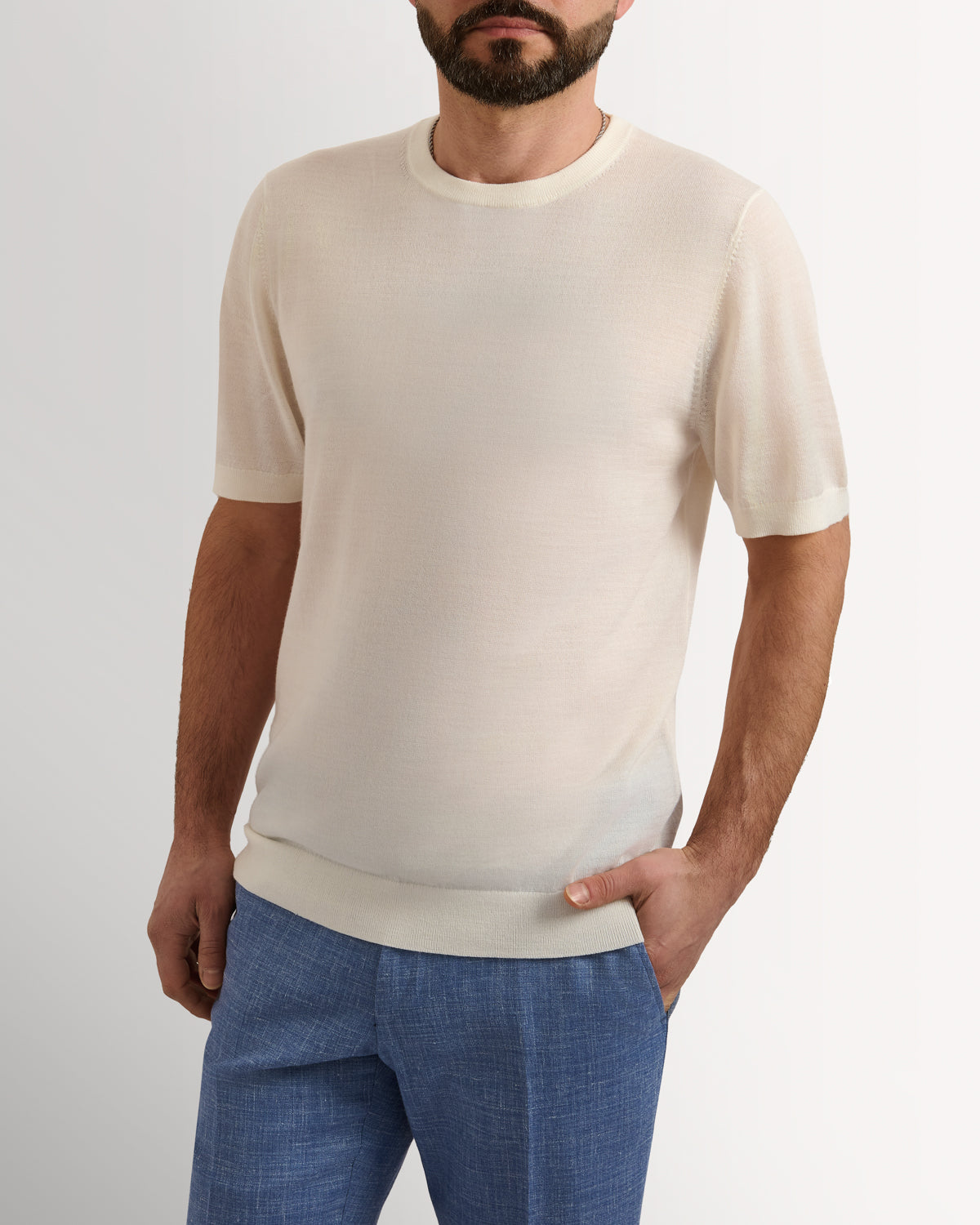 Richard James London Merino Silk Crew T-Shirt Ecru – Savile Row Menswear Outlet | Malford of London