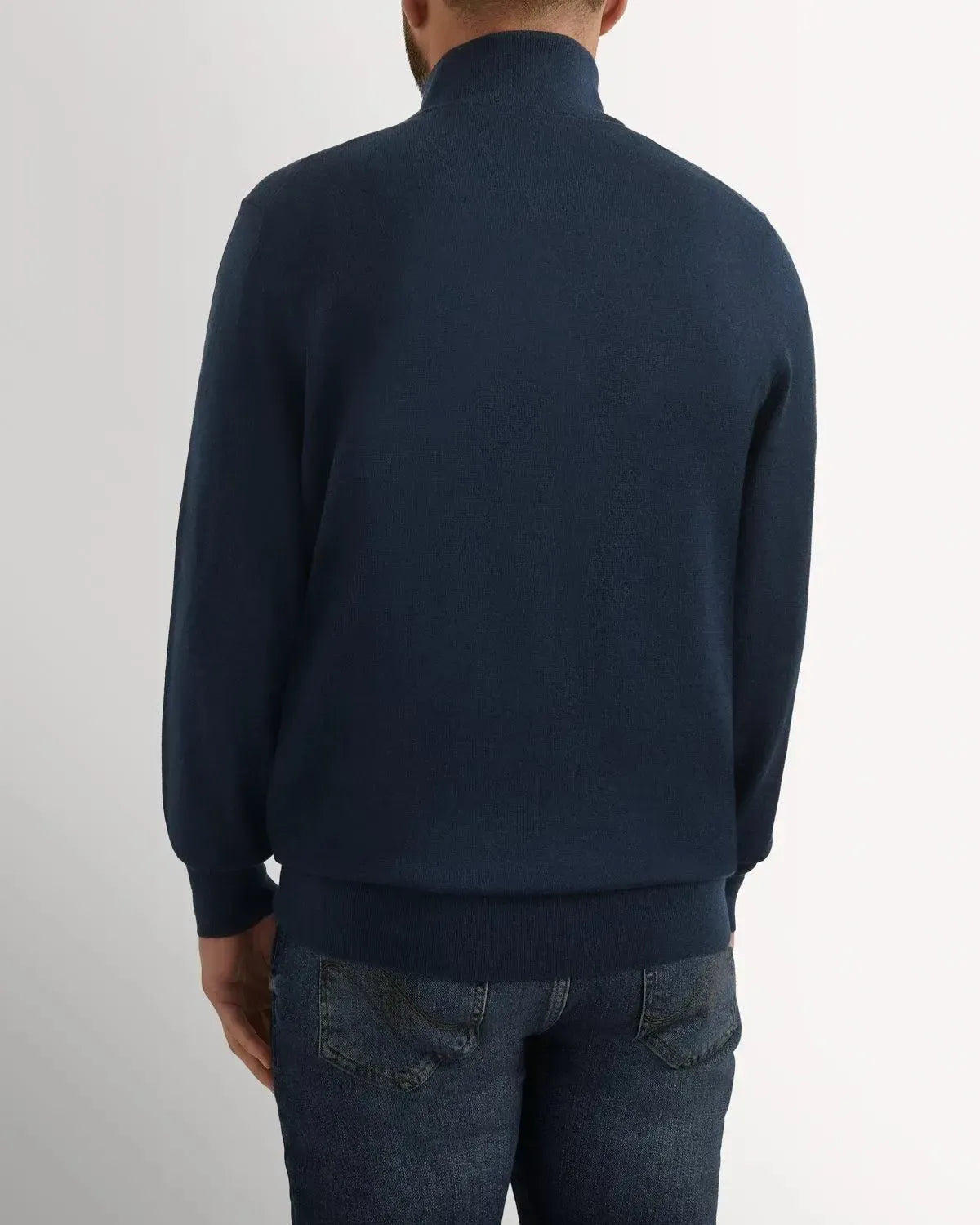 Richard James 1/4 Zip Merino Wool Knit Navy-MALFORD OF LONDON SAVILE ROW MENSWEAR OUTLET