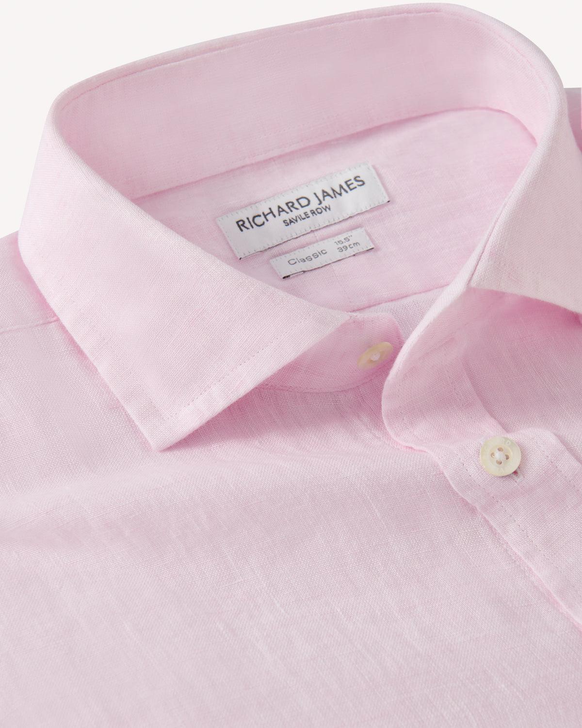 Richard James Classic Linen Shirt Pink-MALFORD OF LONDON SAVILE ROW MENSWEAR OUTLET