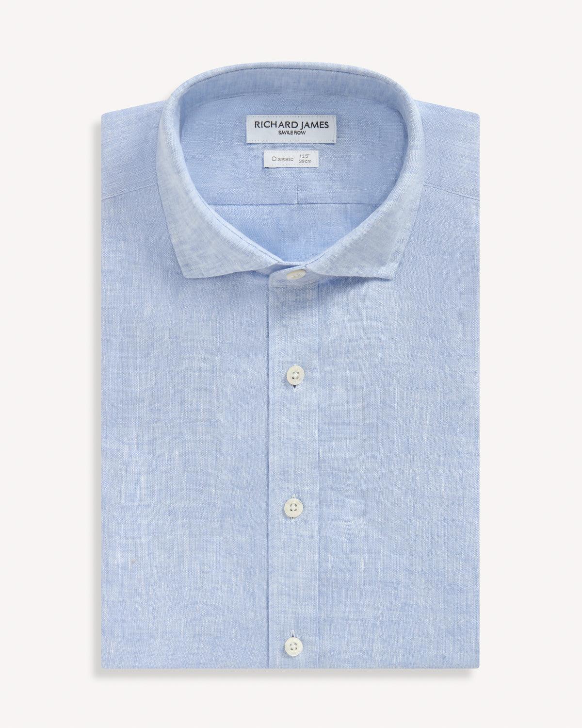 Richard James Classic Sky Linen Shirt-MALFORD OF LONDON SAVILE ROW MENSWEAR OUTLET