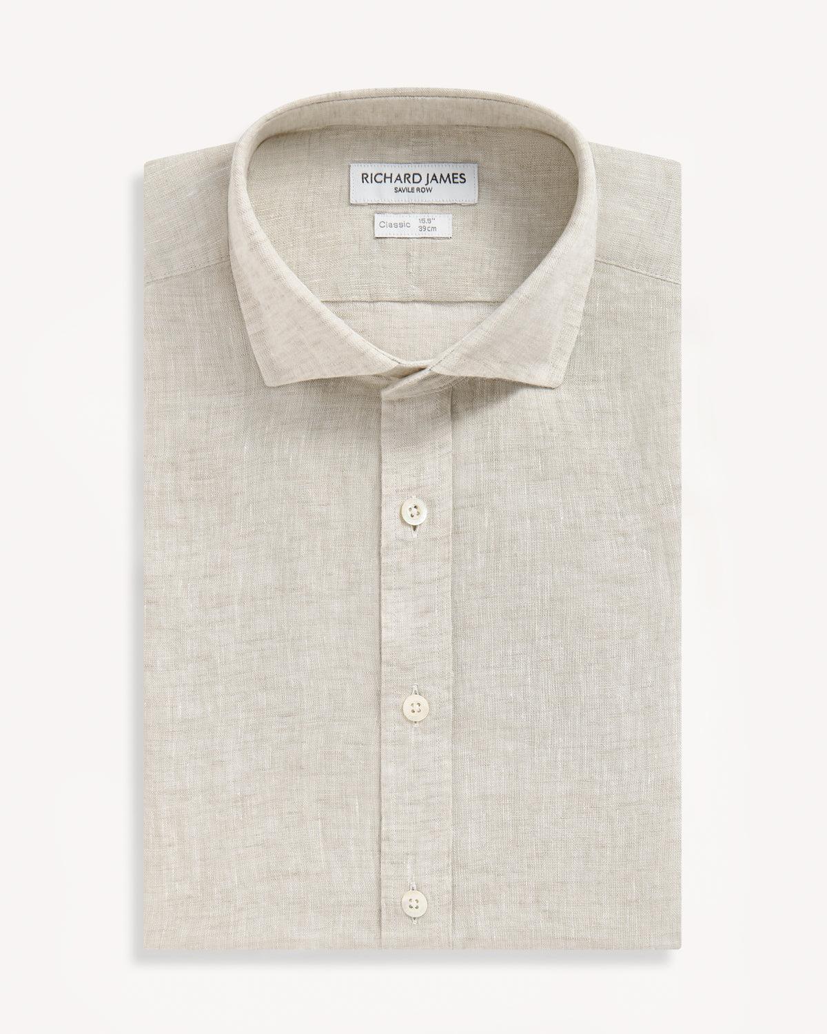 Richard James Classic Stone Linen Shirt-MALFORD OF LONDON SAVILE ROW MENSWEAR OUTLET