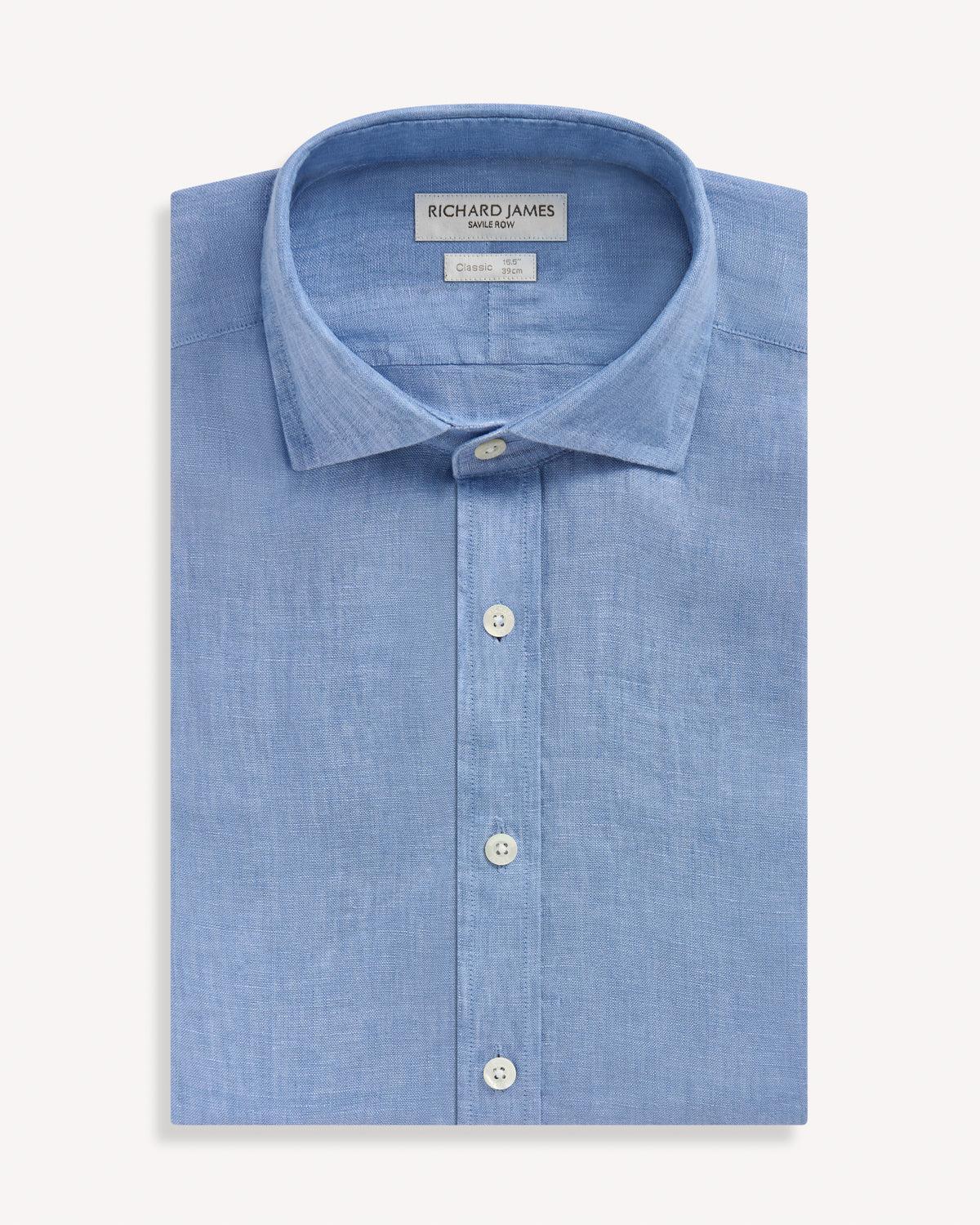 Richard James Denim Linen Shirt-MALFORD OF LONDON SAVILE ROW MENSWEAR OUTLET