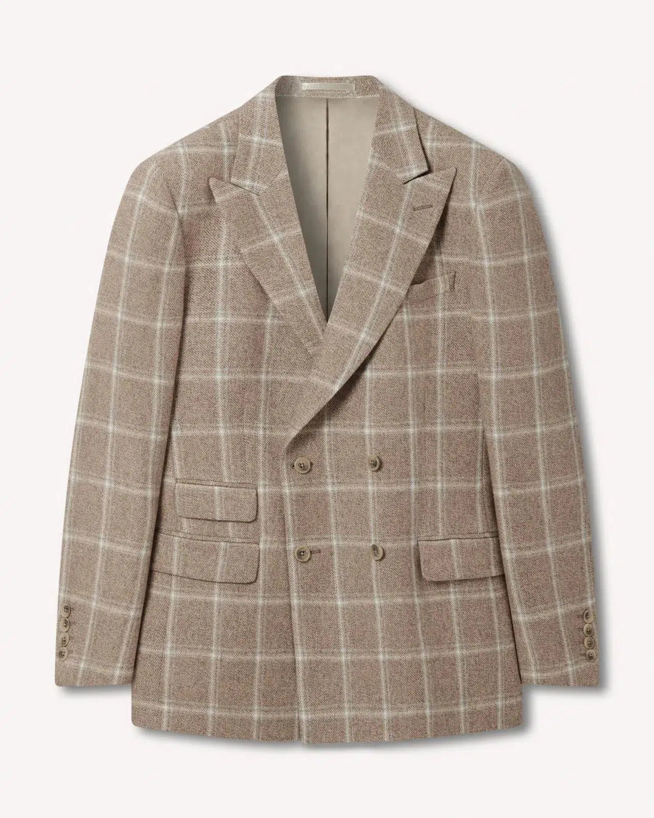 Richard James Double Breasted Large Window Check Jacket Biege / Cream-MALFORD OF LONDON SAVILE ROW MENSWEAR OUTLET