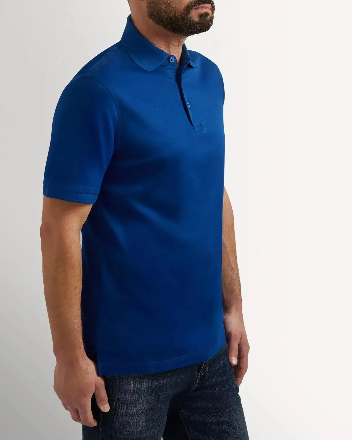 Richard James Mercerised Cotton Polo Shirt Air Force Blue-MALFORD OF LONDON SAVILE ROW MENSWEAR OUTLET