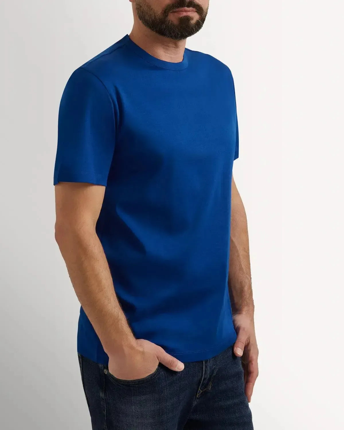 Richard James Mercerised Cotton T-Shirt Air Force Blue-MALFORD OF LONDON SAVILE ROW MENSWEAR OUTLET
