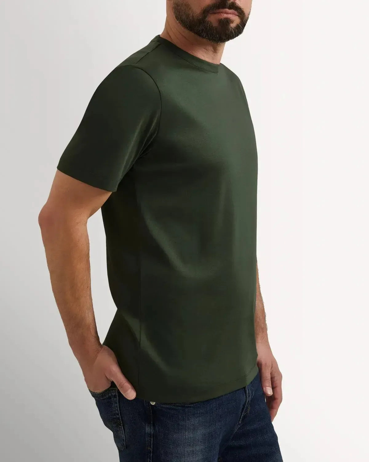 Richard James Mercerised Cotton T-Shirt Olive-MALFORD OF LONDON SAVILE ROW MENSWEAR OUTLET