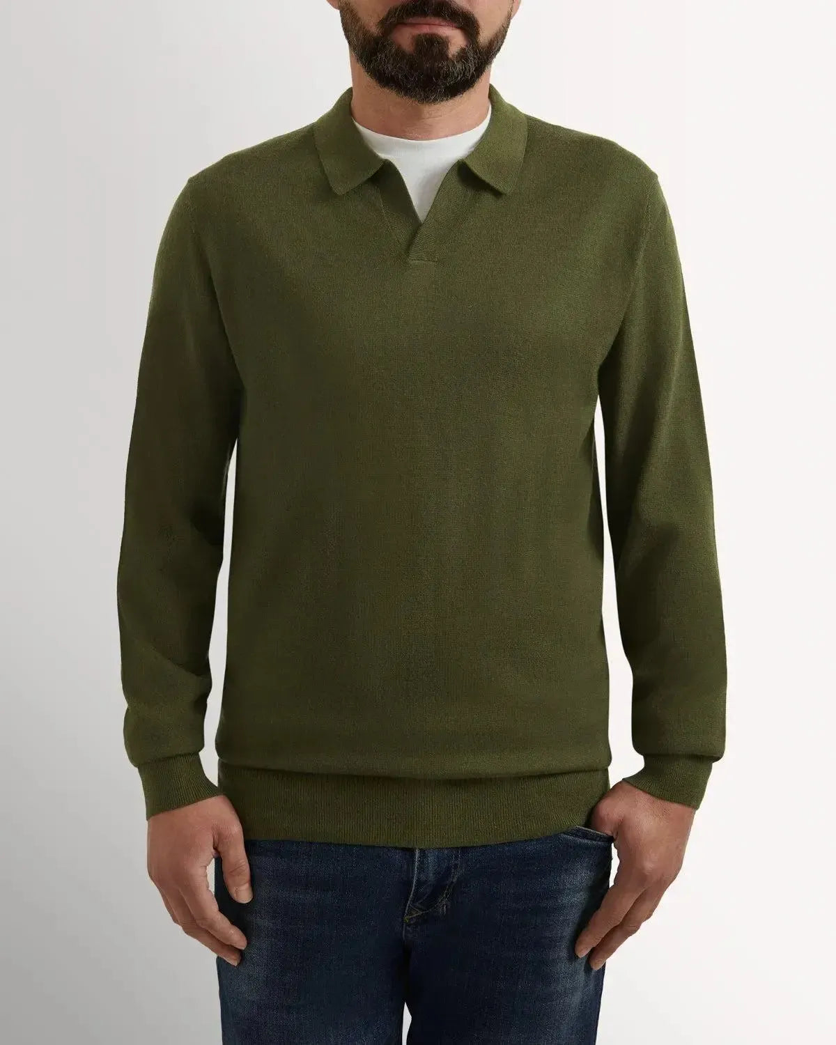 Richard James Merino Wool Collared Knit Sage-MALFORD OF LONDON SAVILE ROW MENSWEAR OUTLET