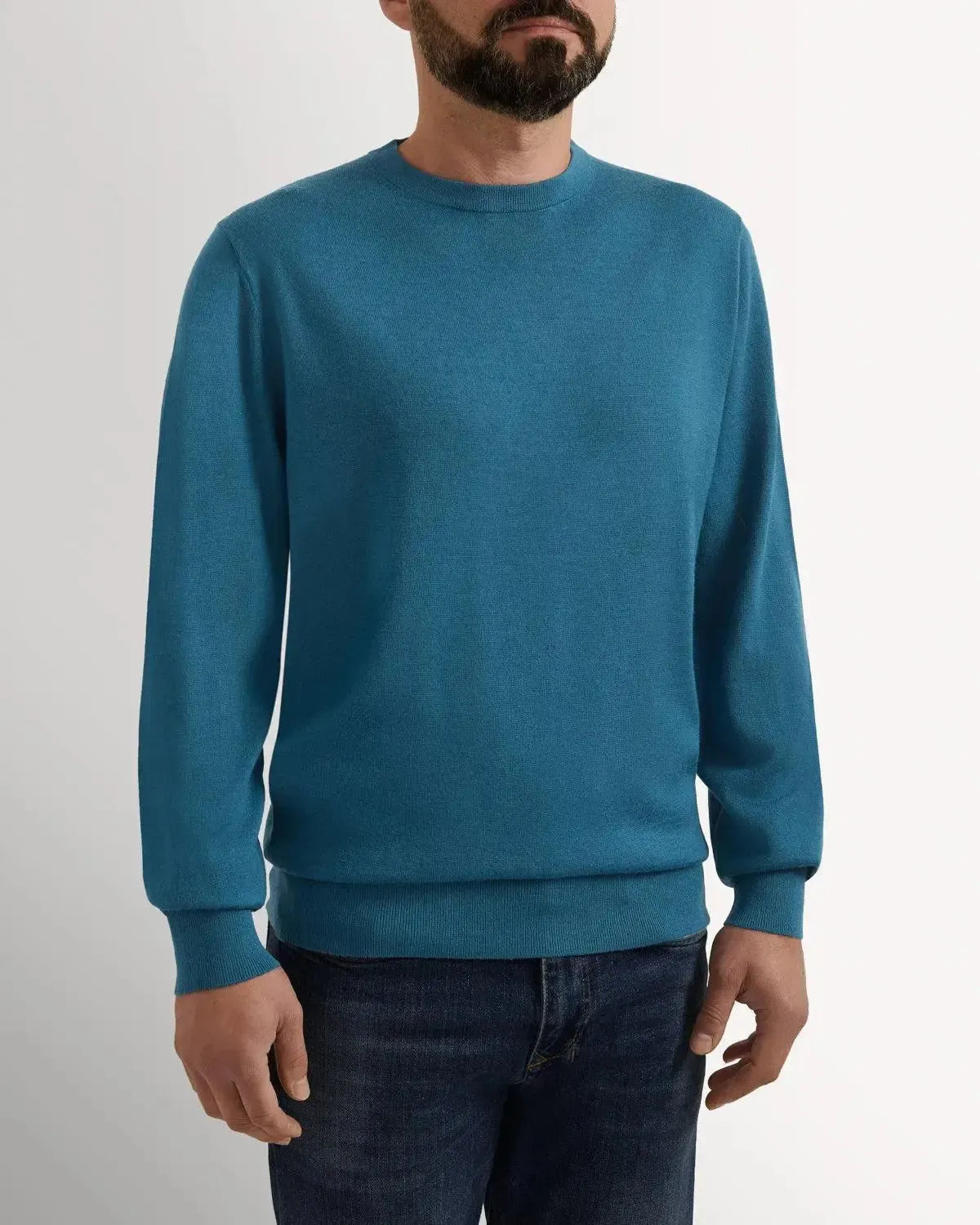 Richard James Merino Wool Crew Neck Knit Cobalt-MALFORD OF LONDON SAVILE ROW MENSWEAR OUTLET