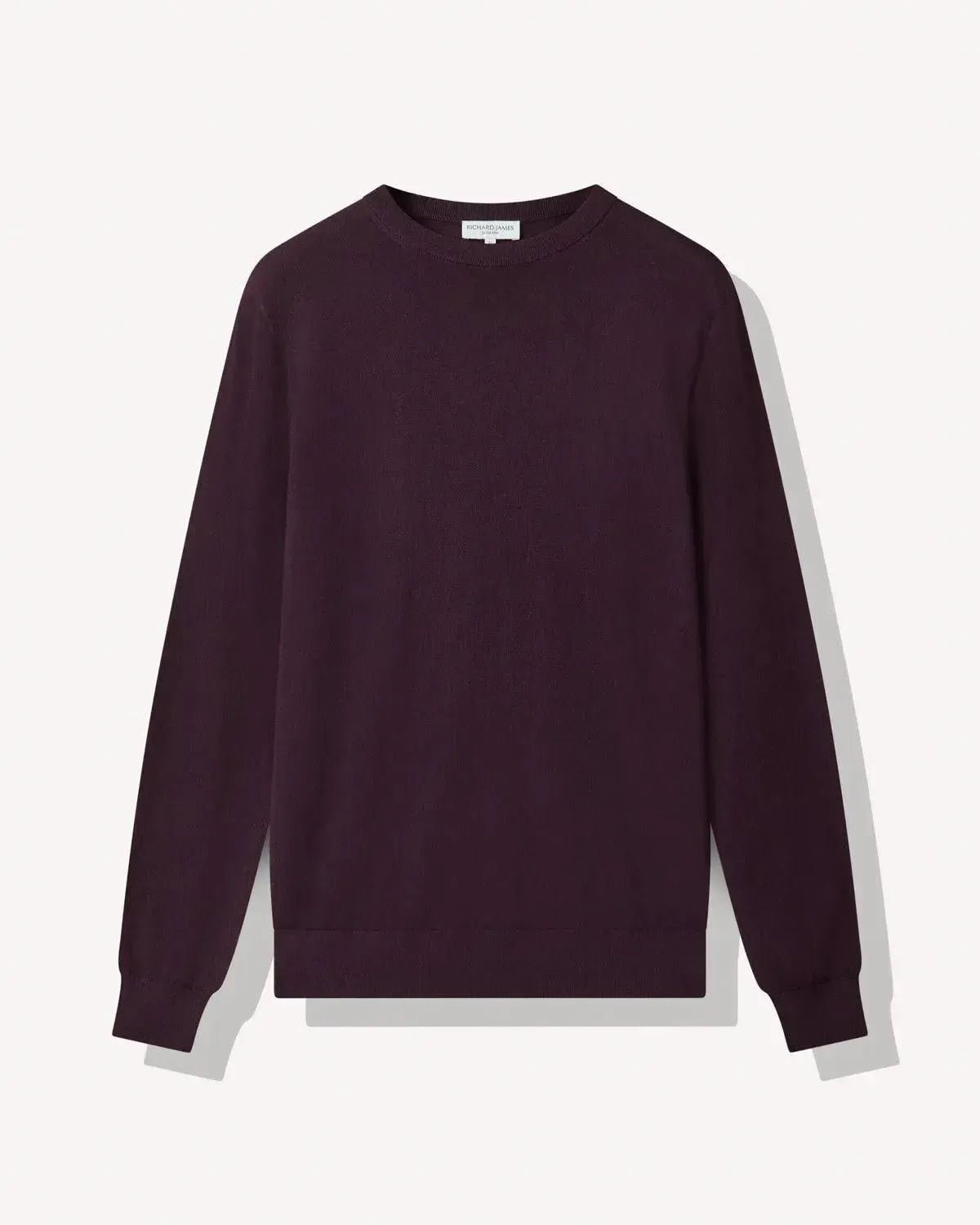 Richard James Merino Wool Crew Neck Knit Plum - Savile Row Formalwear Outlet - Malford of London