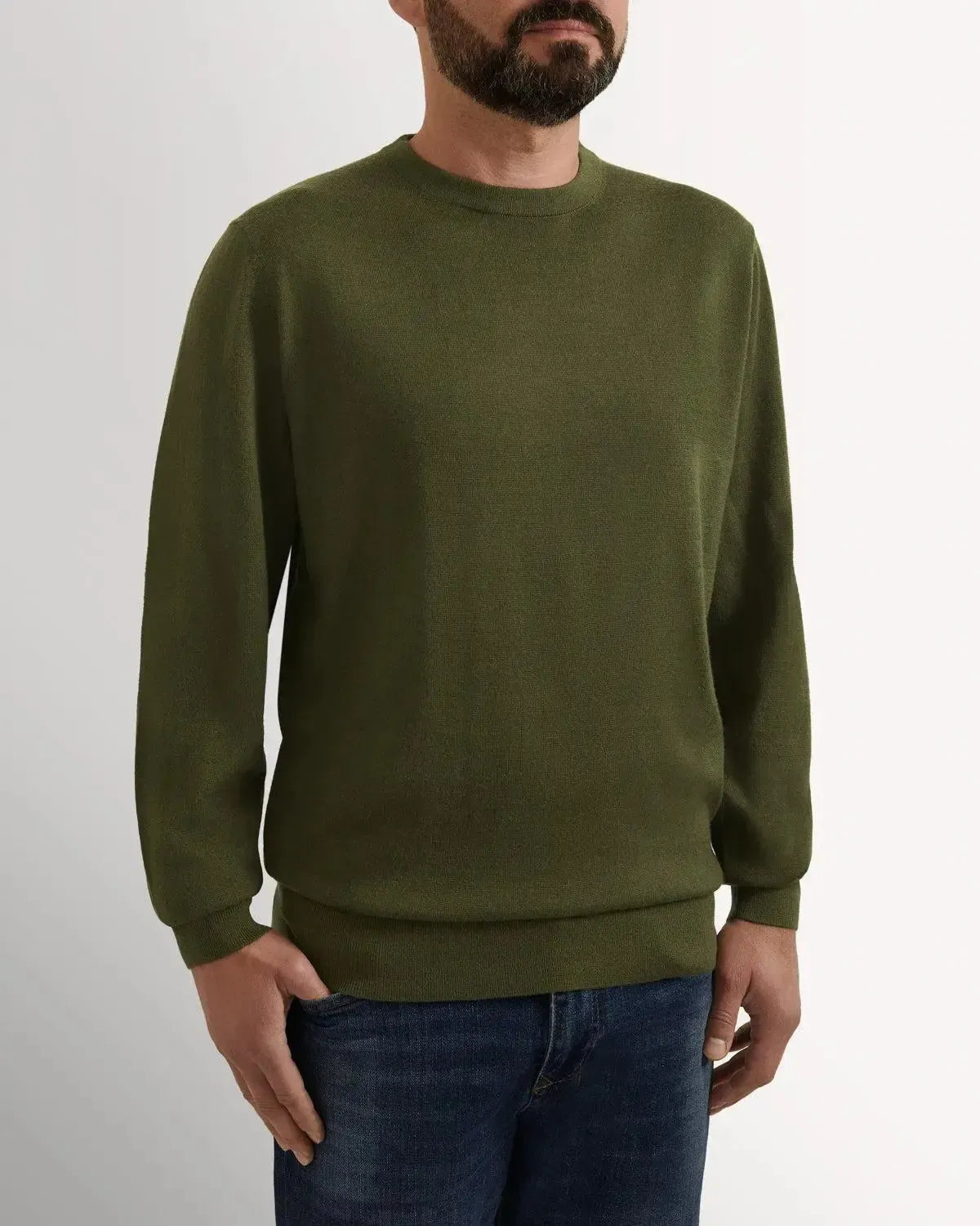 Richard James Merino Wool Crew Neck Knit Sage-MALFORD OF LONDON SAVILE ROW MENSWEAR OUTLET