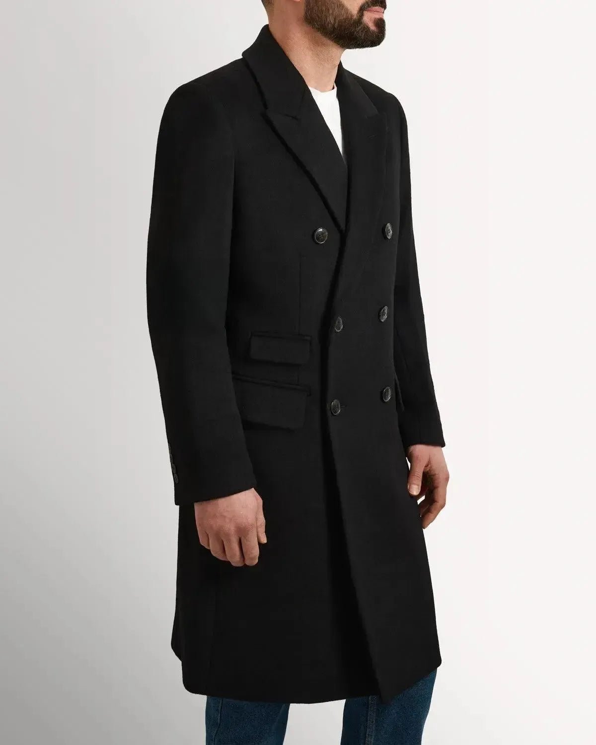Richard James Wool Cashmere DB Overcoat Black - Savile Row Formalwear Outlet - Malford of London