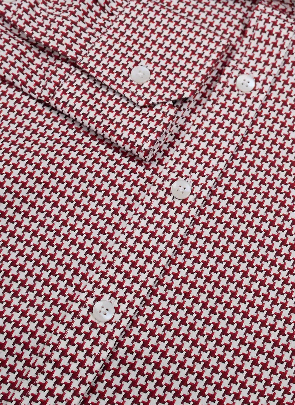 Simon Carter Tailored Fit Houndstooth Shirt Red/White-MALFORD OF LONDON SAVILE ROW MENSWEAR OUTLET