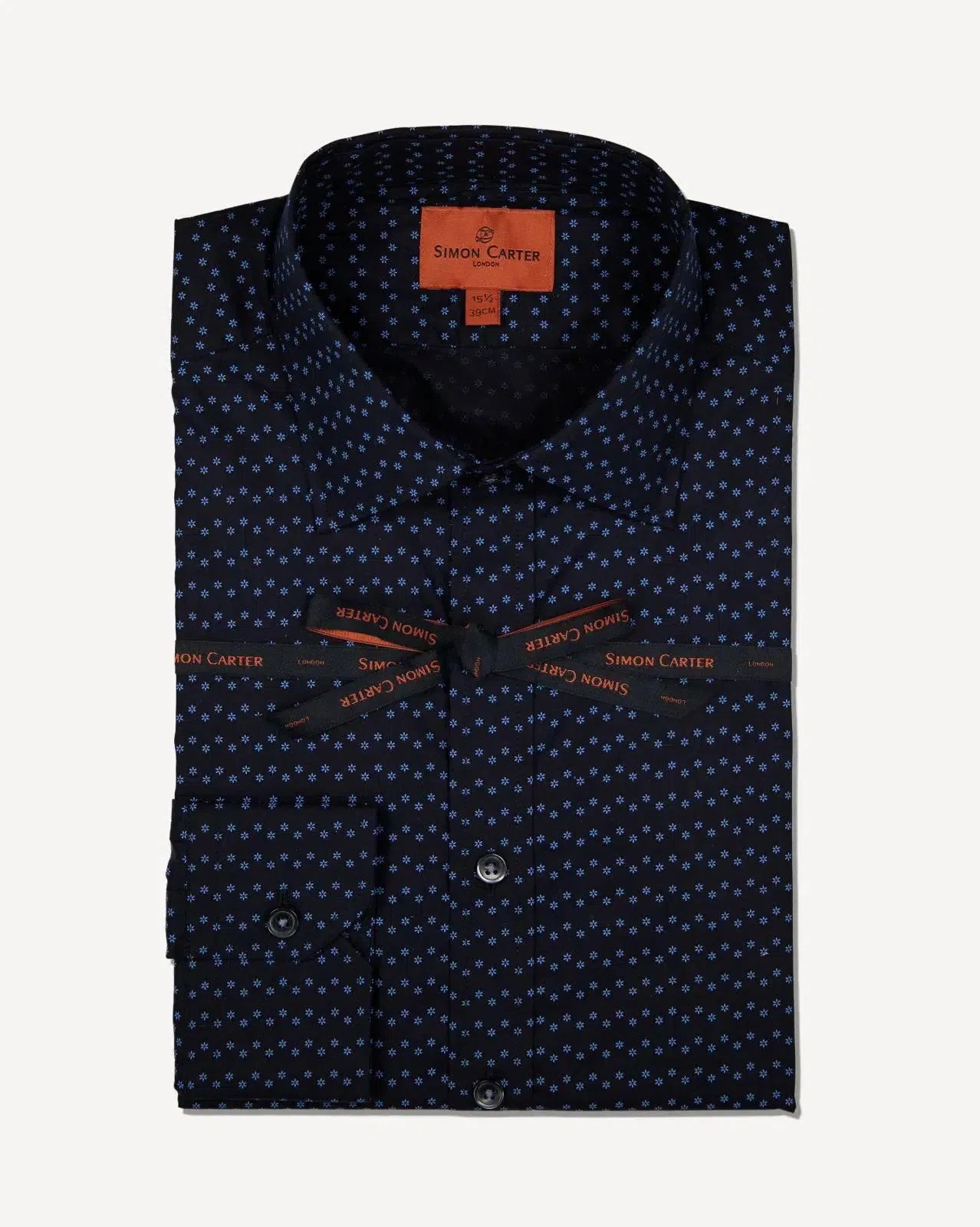 Simon Carter Tailored Fit Micro Flower Shirt Navy Blue-MALFORD OF LONDON SAVILE ROW MENSWEAR OUTLET