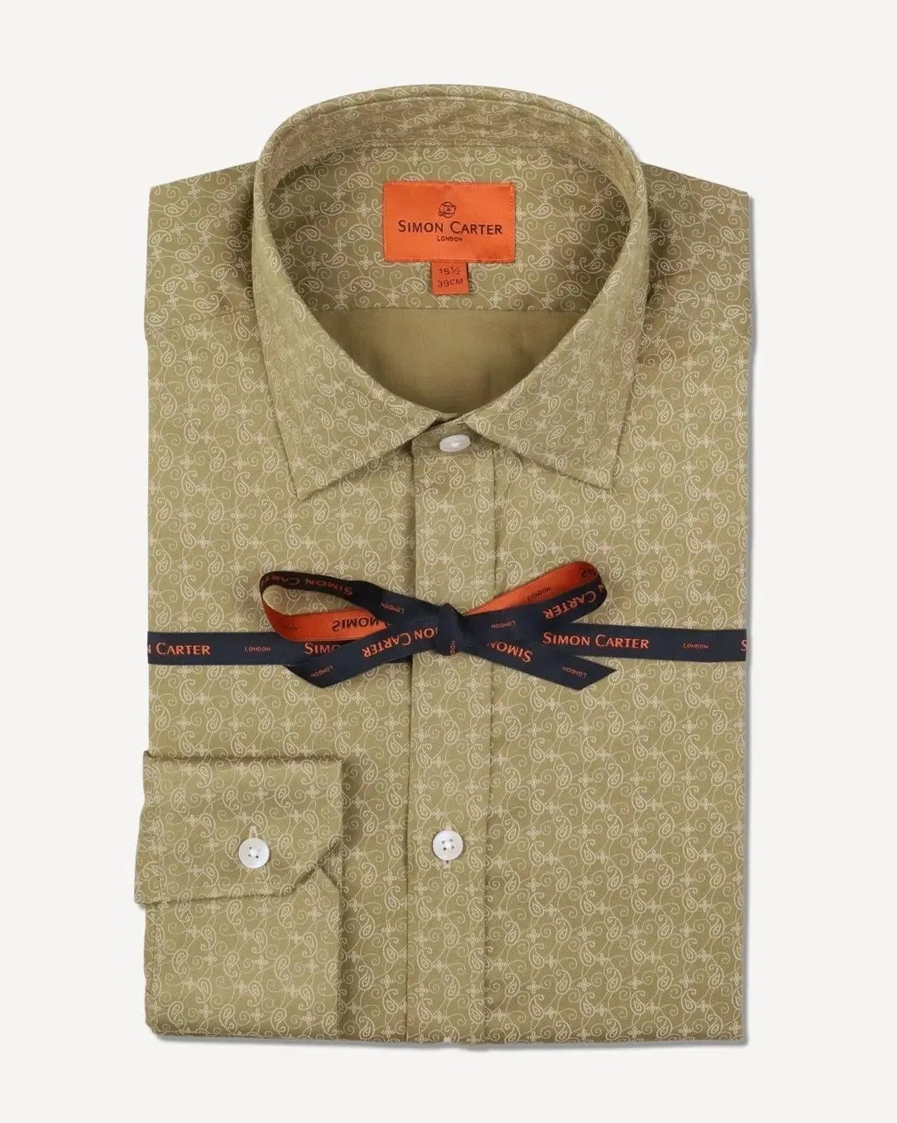 Simon Carter Tailored Fit Paisley Lines Shirt Brown Beige-MALFORD OF LONDON SAVILE ROW MENSWEAR OUTLET