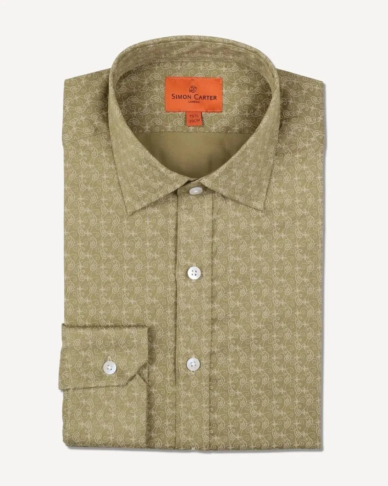 Simon Carter Tailored Fit Paisley Lines Shirt Brown Beige-MALFORD OF LONDON SAVILE ROW MENSWEAR OUTLET