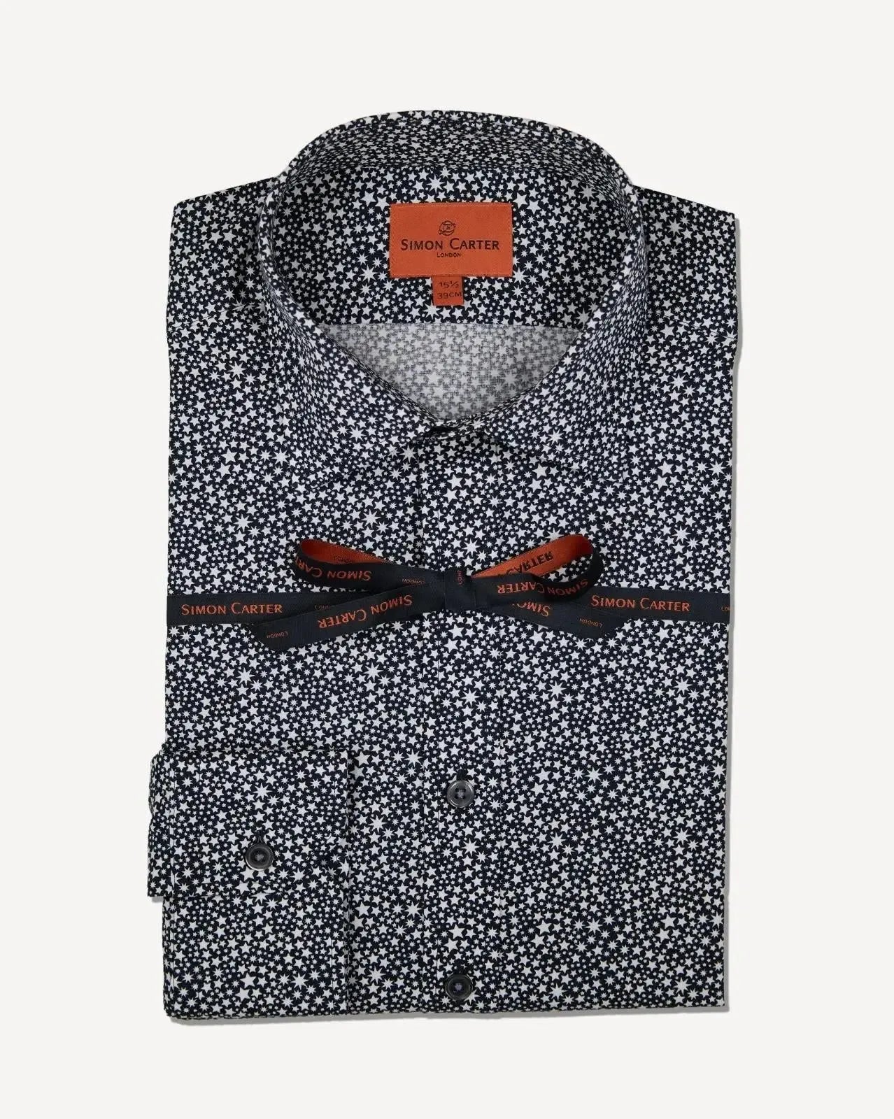 Simon Carter Tailored Fit Star Print Shirt Navy White-MALFORD OF LONDON SAVILE ROW MENSWEAR OUTLET