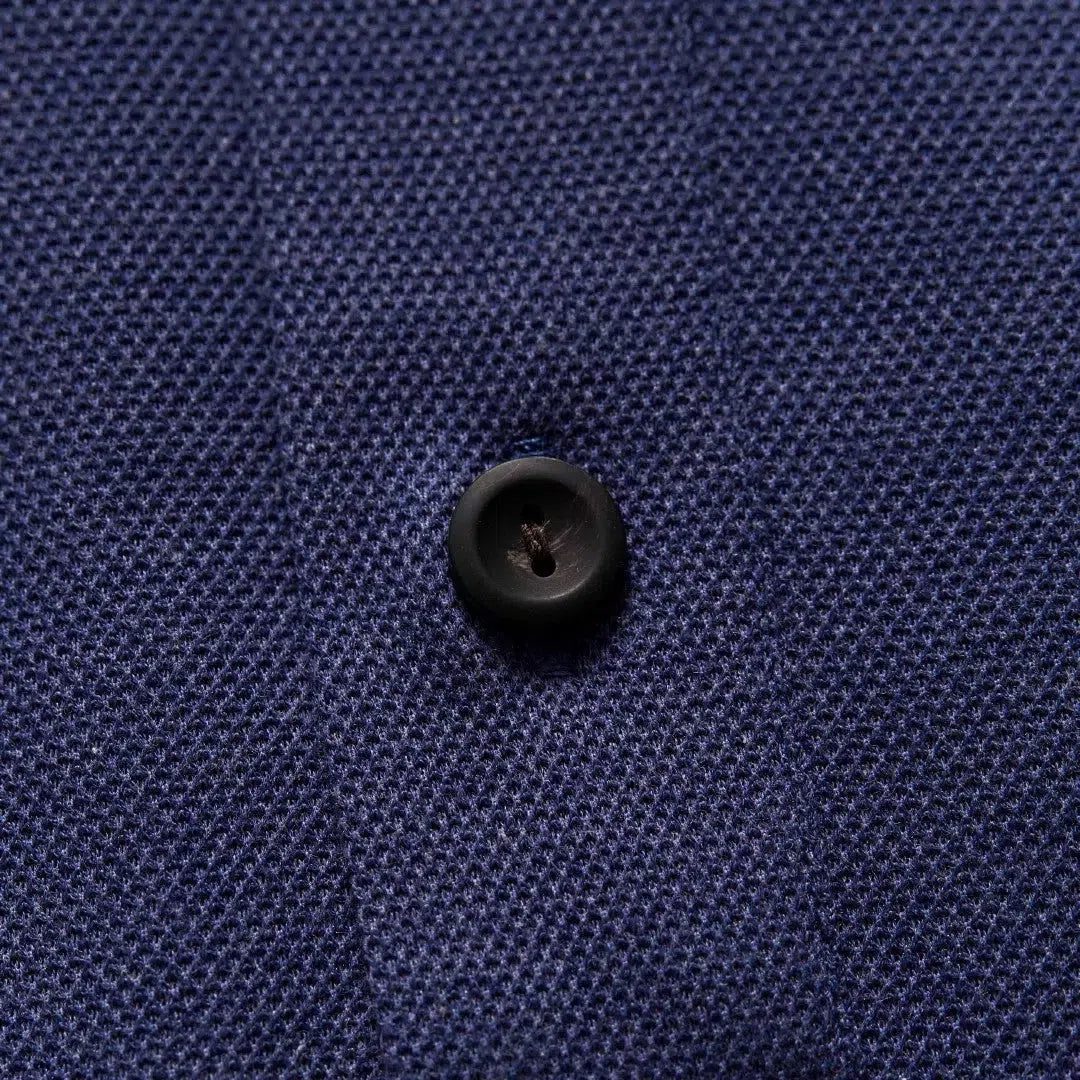 Slim Fit Dark Blue Knitted Short Sleeve Shirt-MALFORD OF LONDON SAVILE ROW MENSWEAR OUTLET