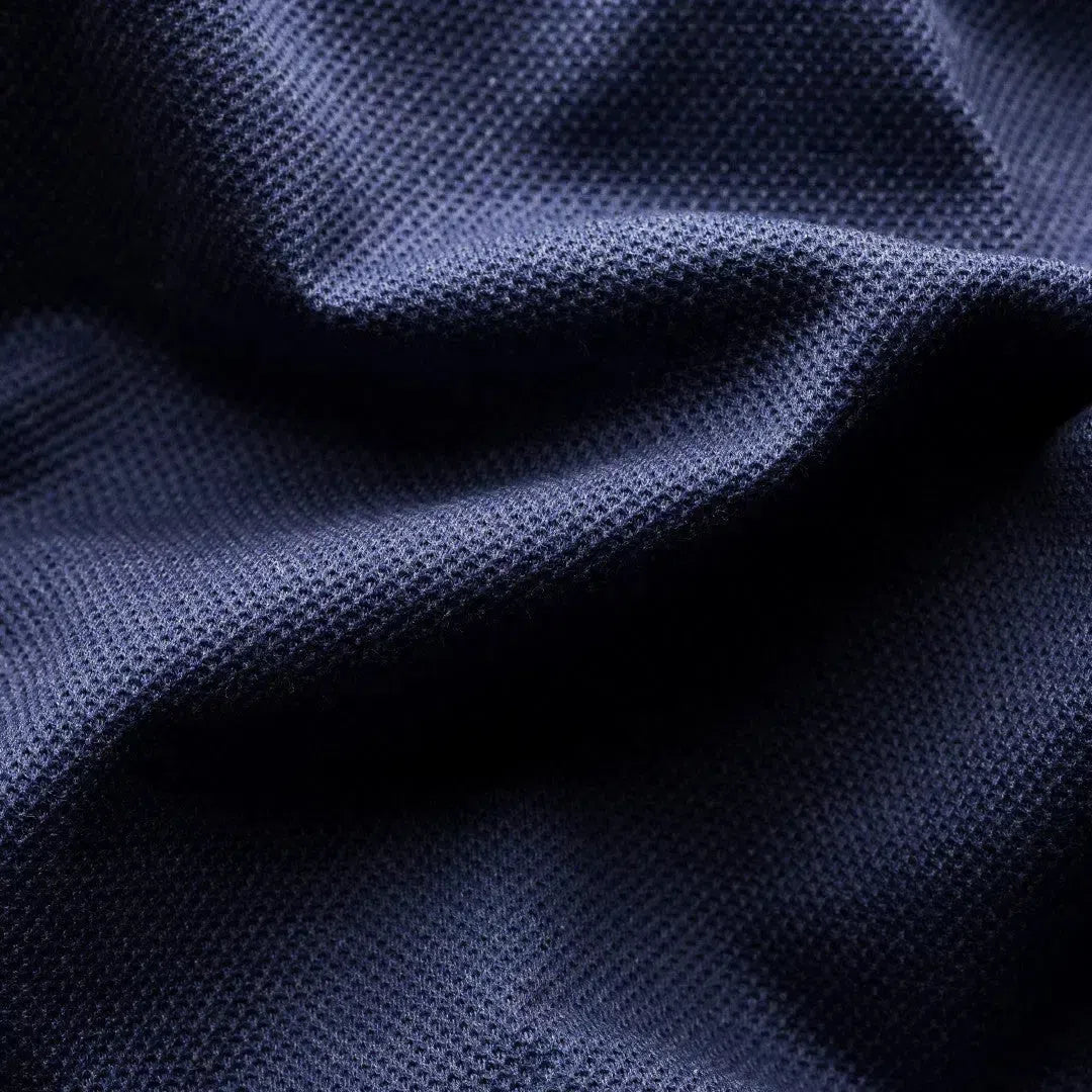 Slim Fit Dark Blue Knitted Short Sleeve Shirt-MALFORD OF LONDON SAVILE ROW MENSWEAR OUTLET