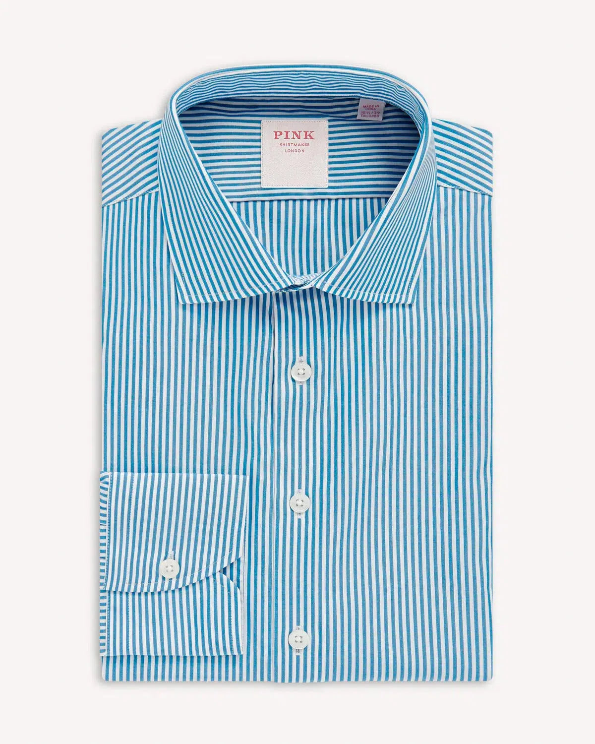 Thomas Pink Bengal Stripe Shirt Teal White-MALFORD OF LONDON SAVILE ROW MENSWEAR OUTLET