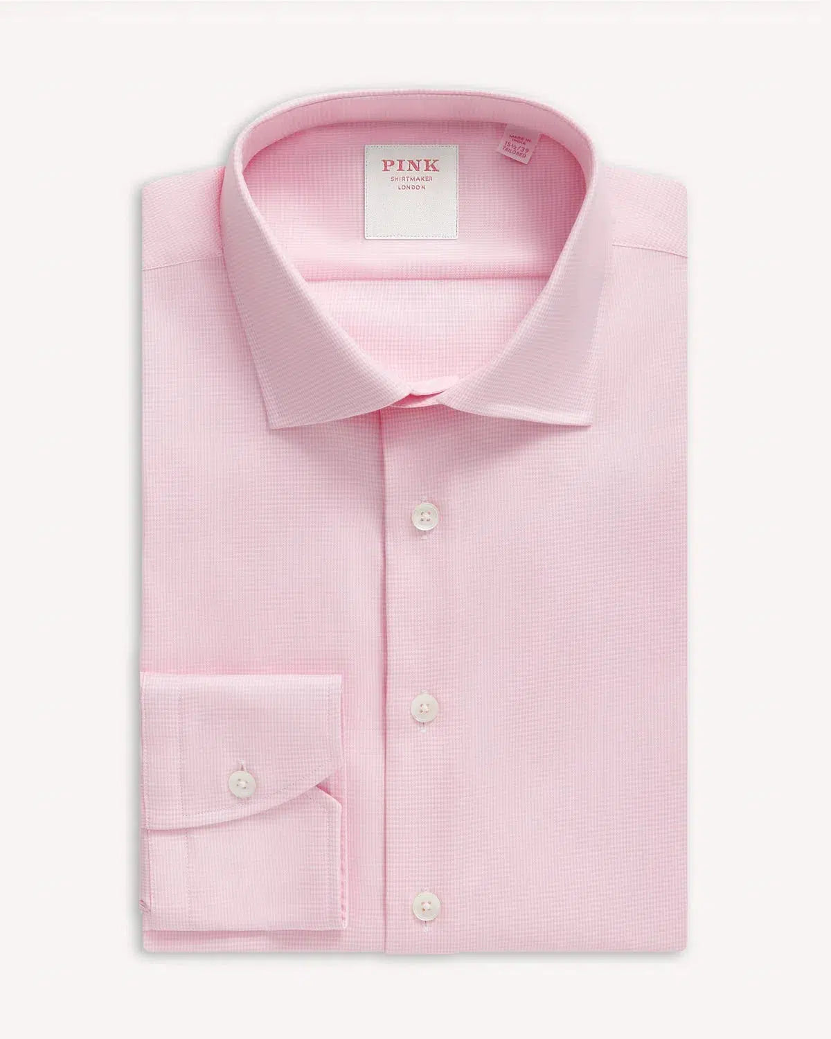 Thomas Pink Puppy Tooth Royal Twill Shirt Pink White-MALFORD OF LONDON SAVILE ROW MENSWEAR OUTLET