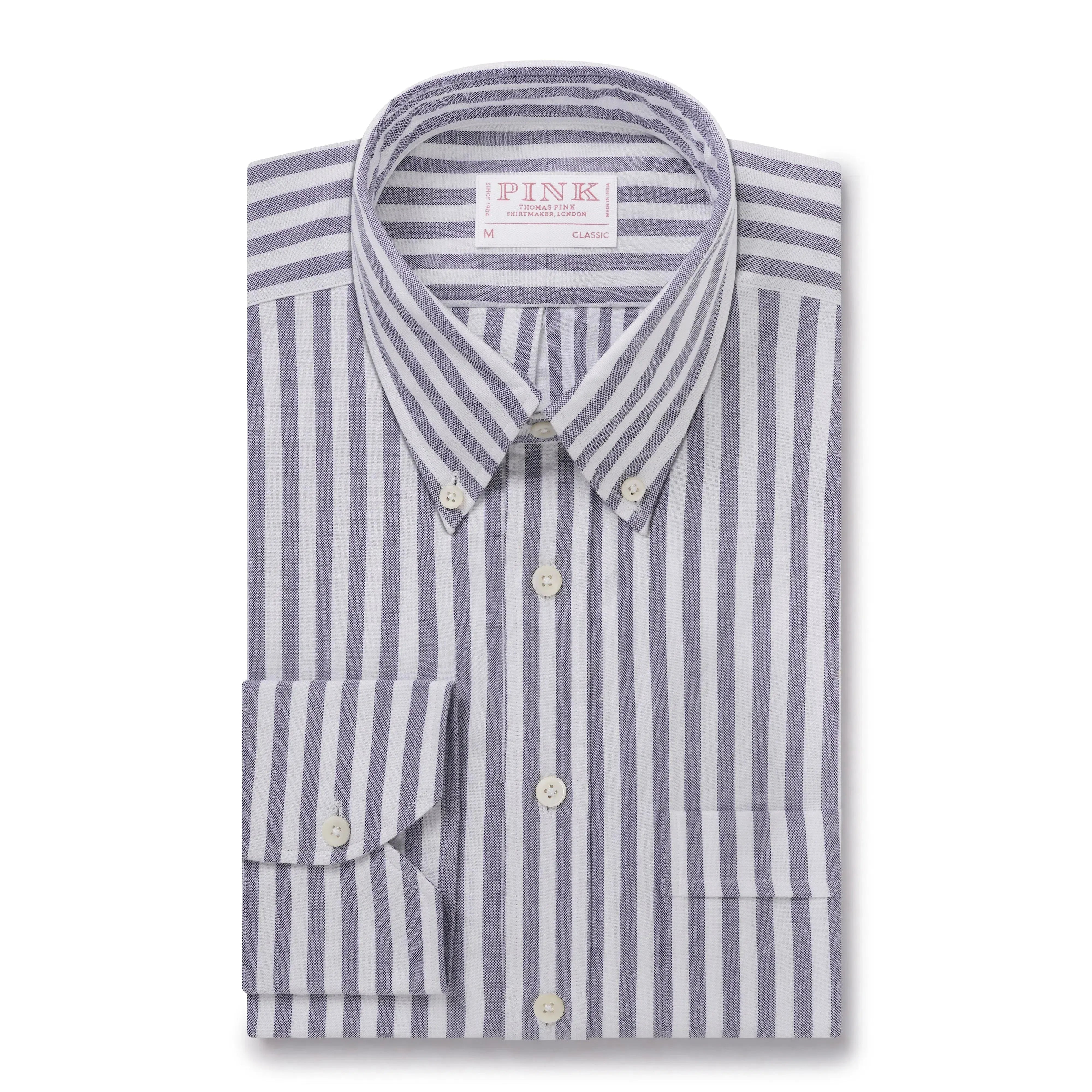 Thomas Pink Shirt Classic Fit Stripe Blue Cotton-MALFORD OF LONDON SAVILE ROW MENSWEAR OUTLET